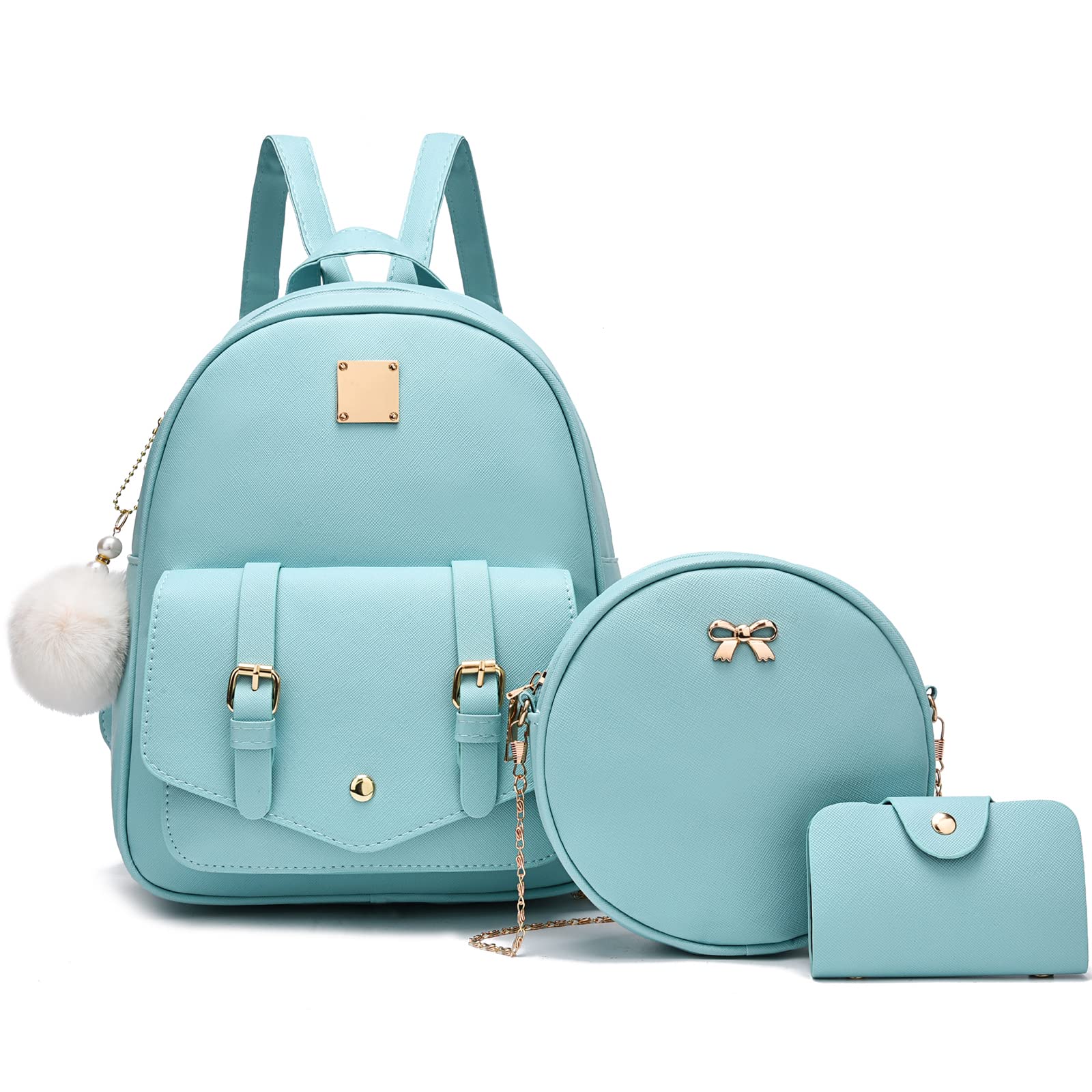 I IHAYNER Mini Backpack Purse for Teen Girls 3-PCS Fashion Backpack Cute Travel Daypacks Women Pompom Backpack Shoulder Bag