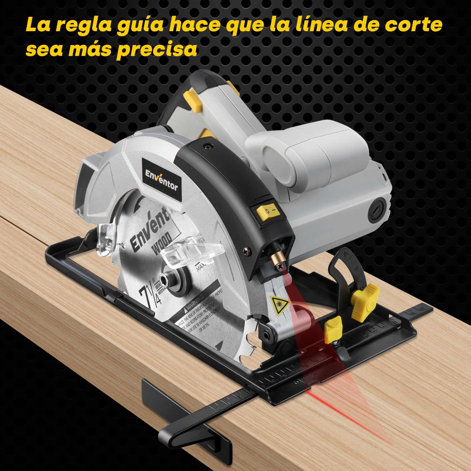 Enventor Sierra Circular 1200W, Sierra Circular de Mano 5800RPM, 2 Hojas de Sierra de 24T+40T(Ø185mm), Corte 62mm(90°)/42mm(45°), Guía Láser, para Cortar Madera, Metal Blando, Plástico