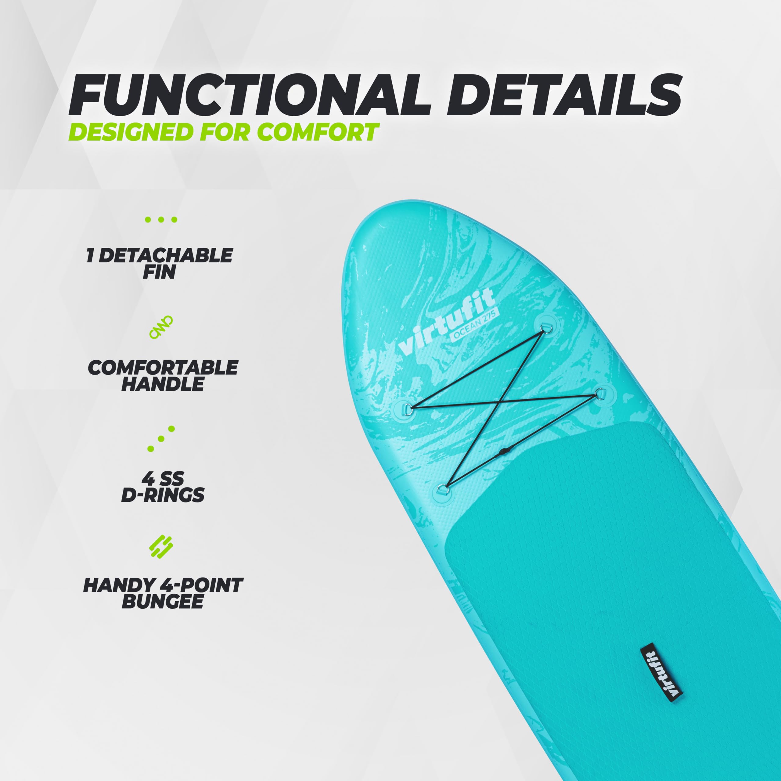 VirtuFit Tabla de SUP Ocean 275 – Negro – Incluye accesorios y bolsa de transporte