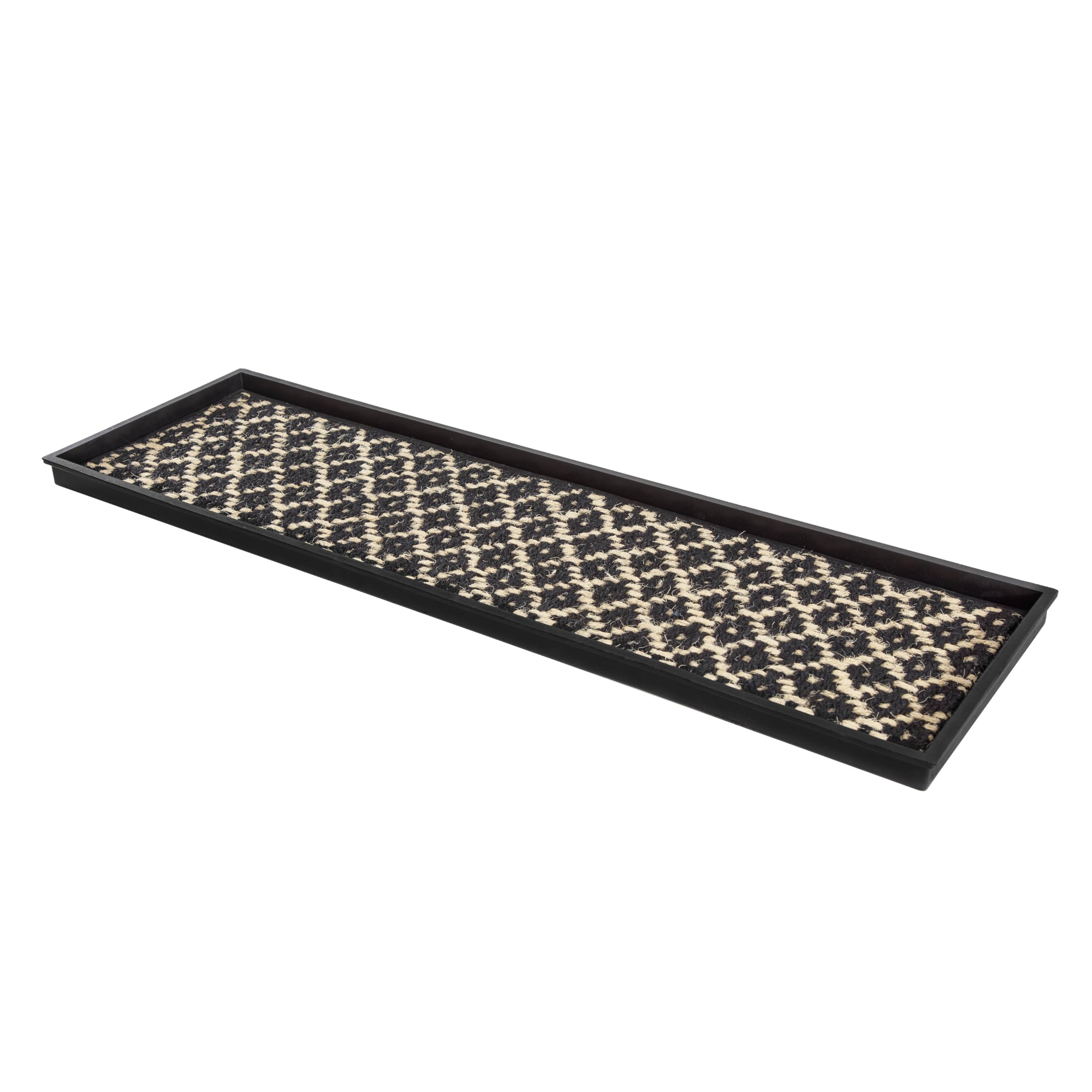 Anji Mountain AMB0BT4F-005 Black Rubber Boot/Shoe Tray with Coir, Fits 4 Pair (46.5" Wide), Black & Ivory Insert