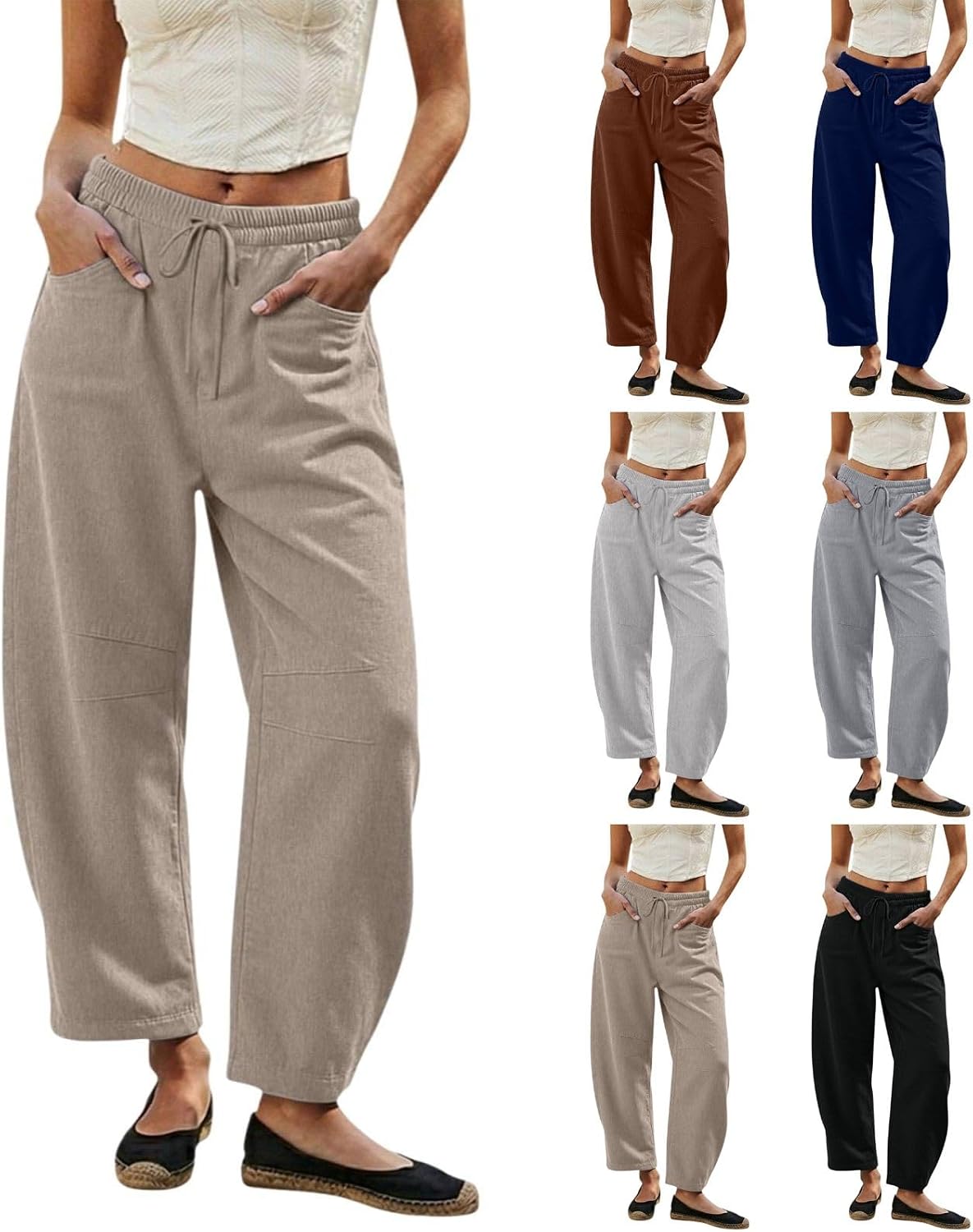 Linen Barrel Pants Women - Plus Size Casual Summer 2026 Wide Leg Baggy Harem Flowy Gauze Boho Beach Vacation Trousers