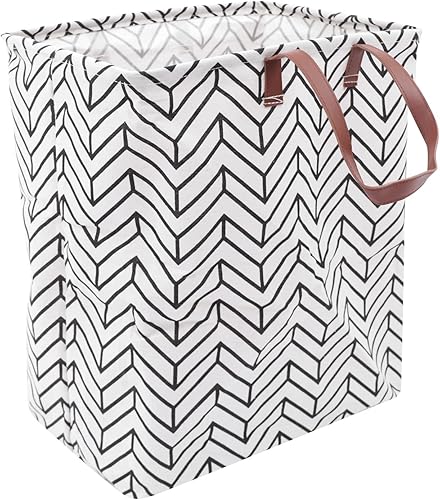 Miniatura 6 de Cesta plegable para ropa sucia, 15.7 x 19.7 pulgadas, resistente al agua, con mango de cuero, bolsa de lavandería multiusos, cesta de almacenamiento