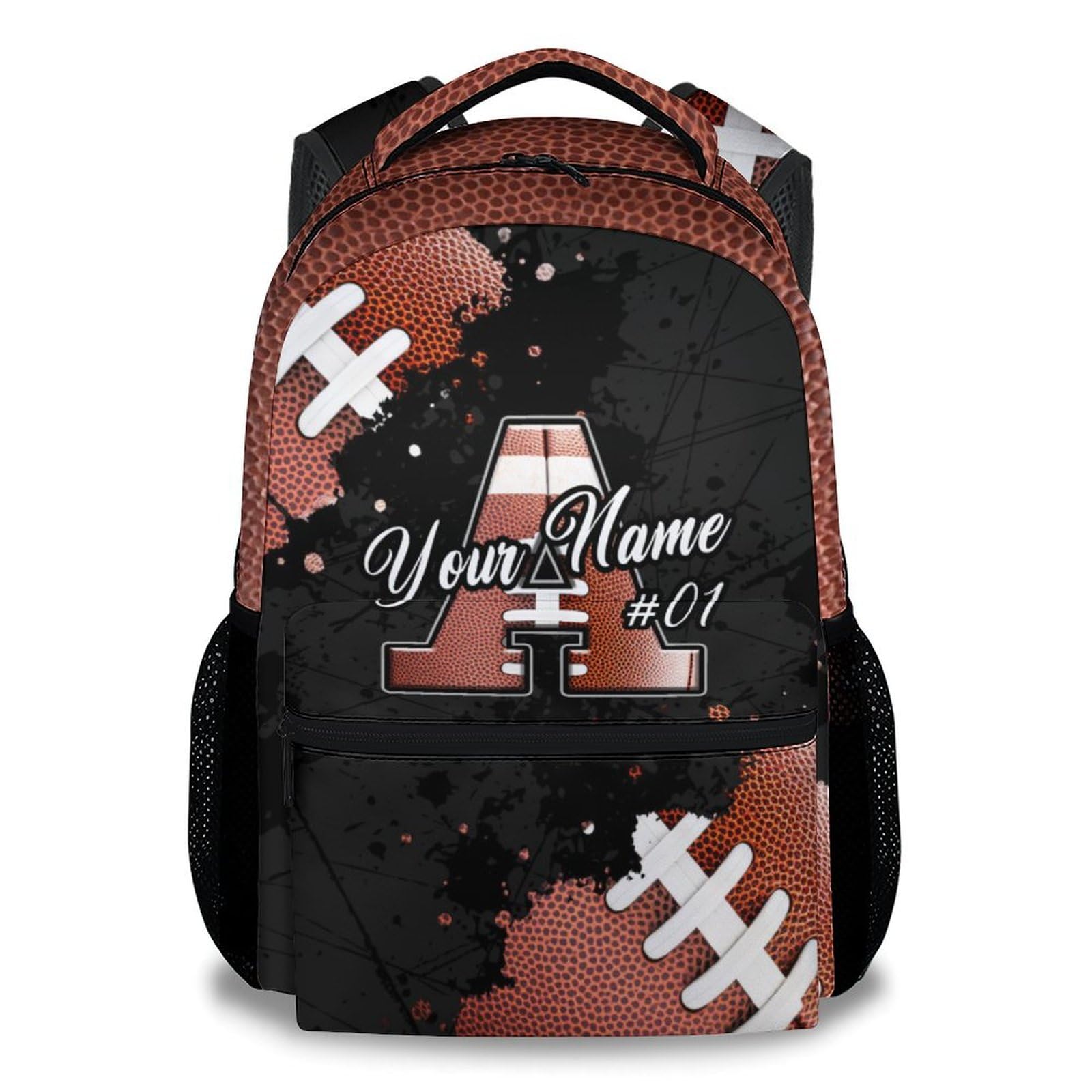 COZYAURA Boys Backpack - Personalized Football Backpacks for Kids - Custom Initial Monogram Bookbag - 17 Inch Sports Theme School Bag for Primary,