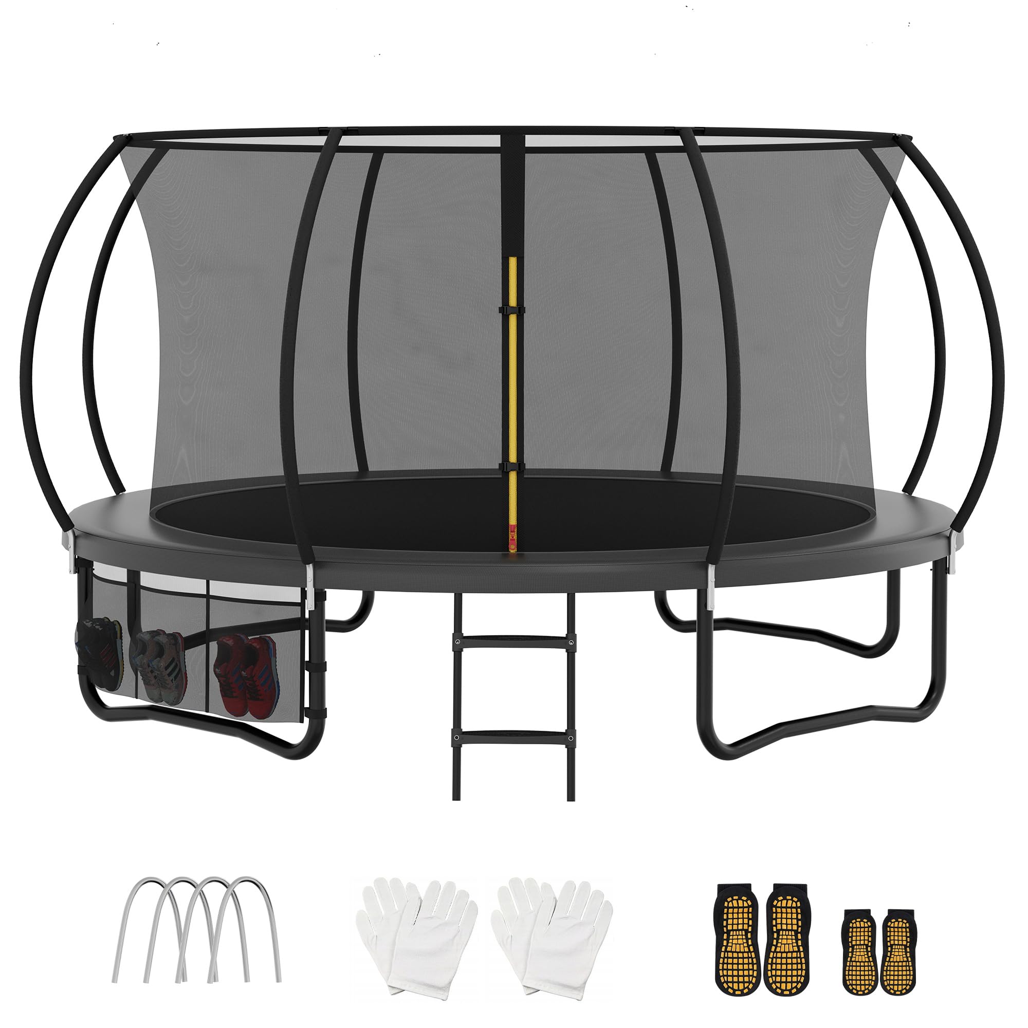 VFU Trampolin Outdoor Ø 222/305/366/427 cm, SGS-Zertifikat, Gartentrampolin mit Sicherheitsnetz, Schuhtasche und Leiter, Rundes Riesentrampolin für Kinder und Erwachsene mit Randabdeckung