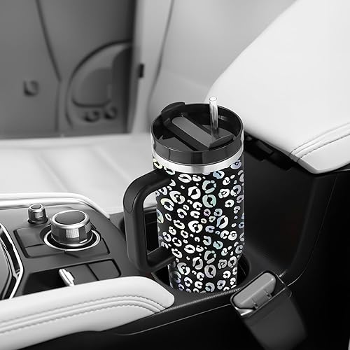 Miniatura 3 de Vaso de 40 onzas con asa, tapa de pajilla, de acero inoxidable aislado al vacío, reutilizable, soporte para taza de café, mantiene las bebidas