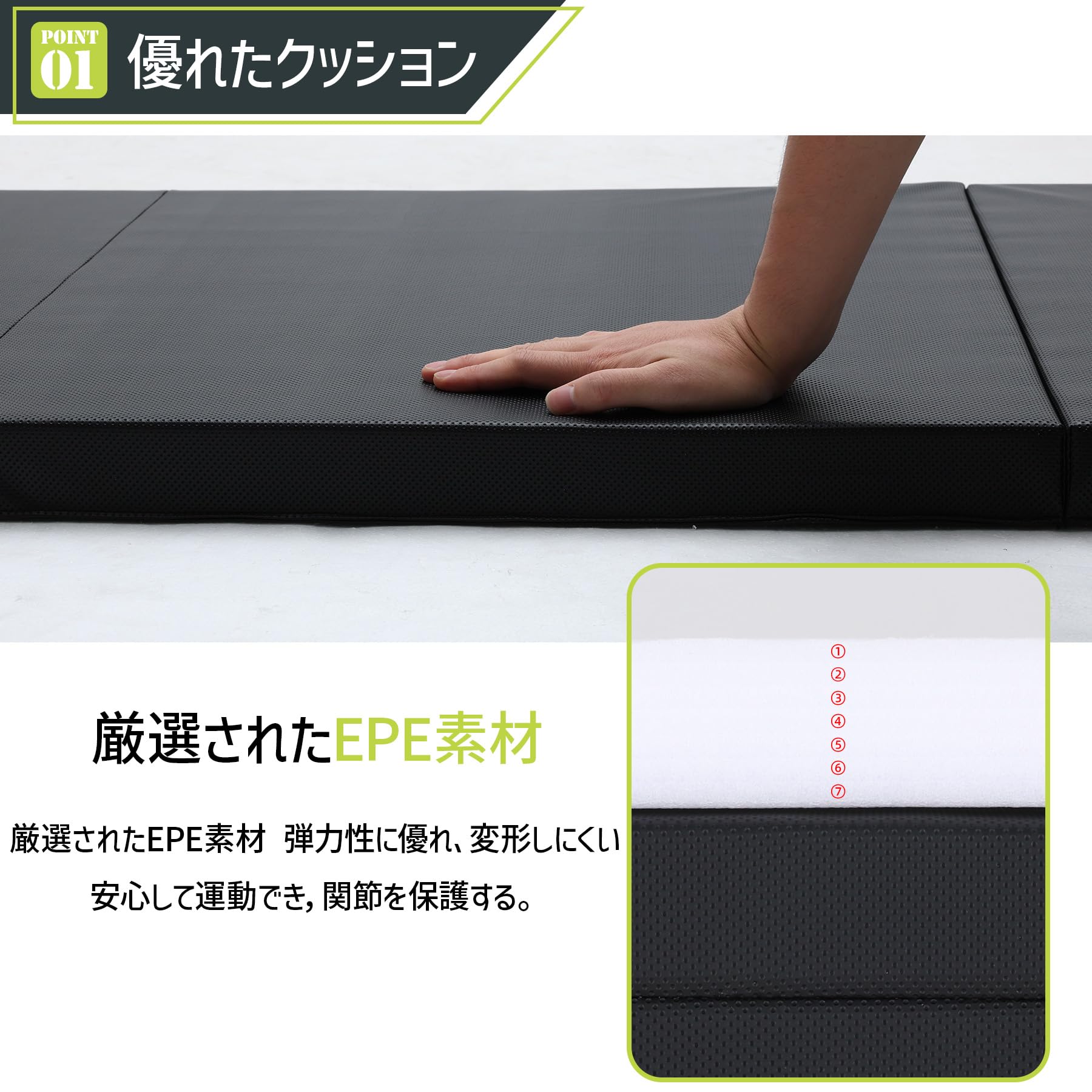折りたたみ式エクササイズマット 180×60×5.5 cm【3枚セット】 Amazon | cozyliv 体操マット 折りたたみ ストレッチマット 厚手 180cm