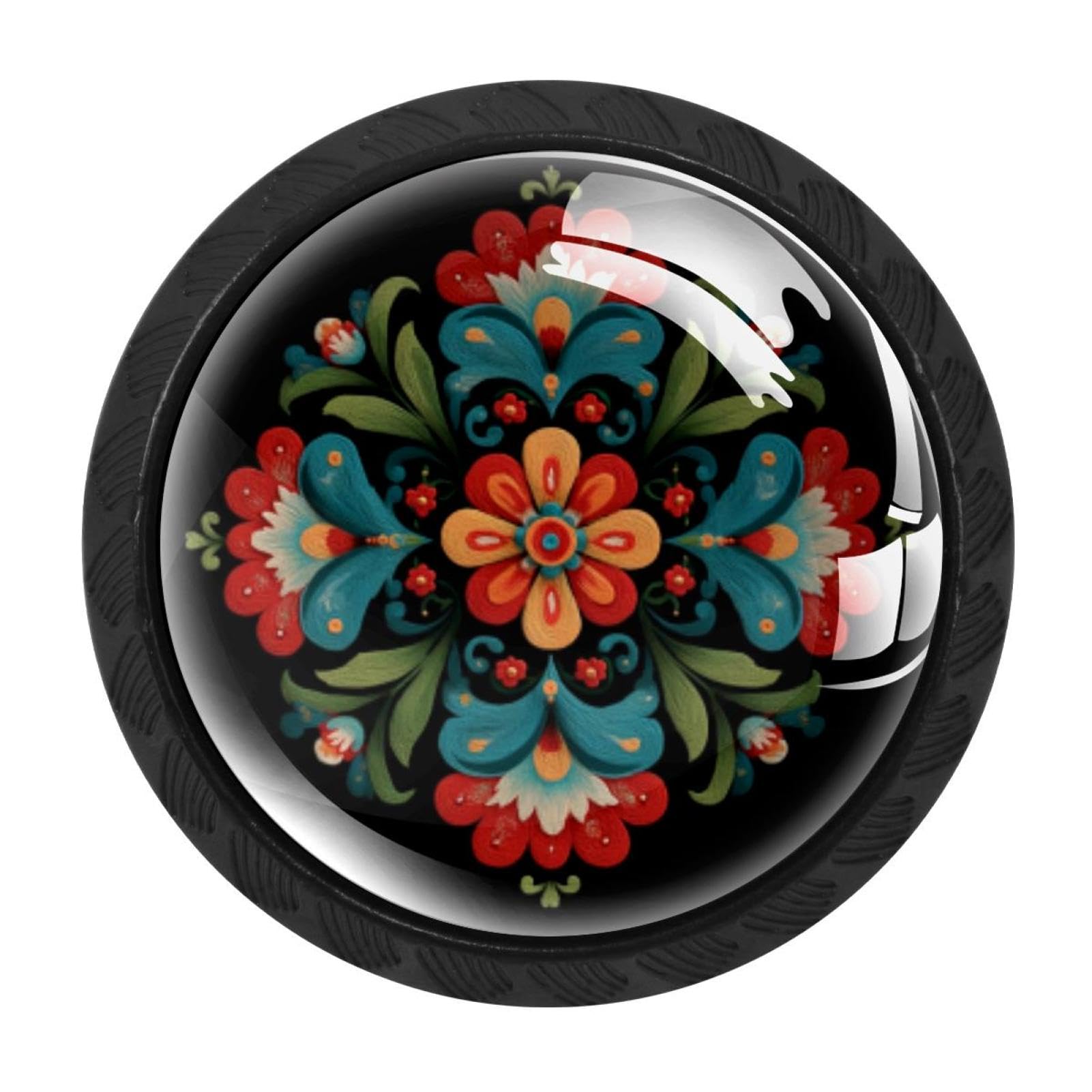 CHENZZZZ 4 Pack Black Norwegian Rosemaling Folk Style Flower (14) Cabinet Pulls with Screws, Kitchen Cabinet Knobs Hardware