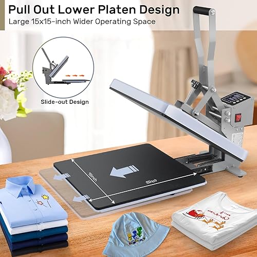 Miniatura 3 de AKEYDIY Prensa de calor de 15 x 15 pulgadas, prensa digital de camisas que se calienta rápido y uniforme, prensa de calor profesional extraíble