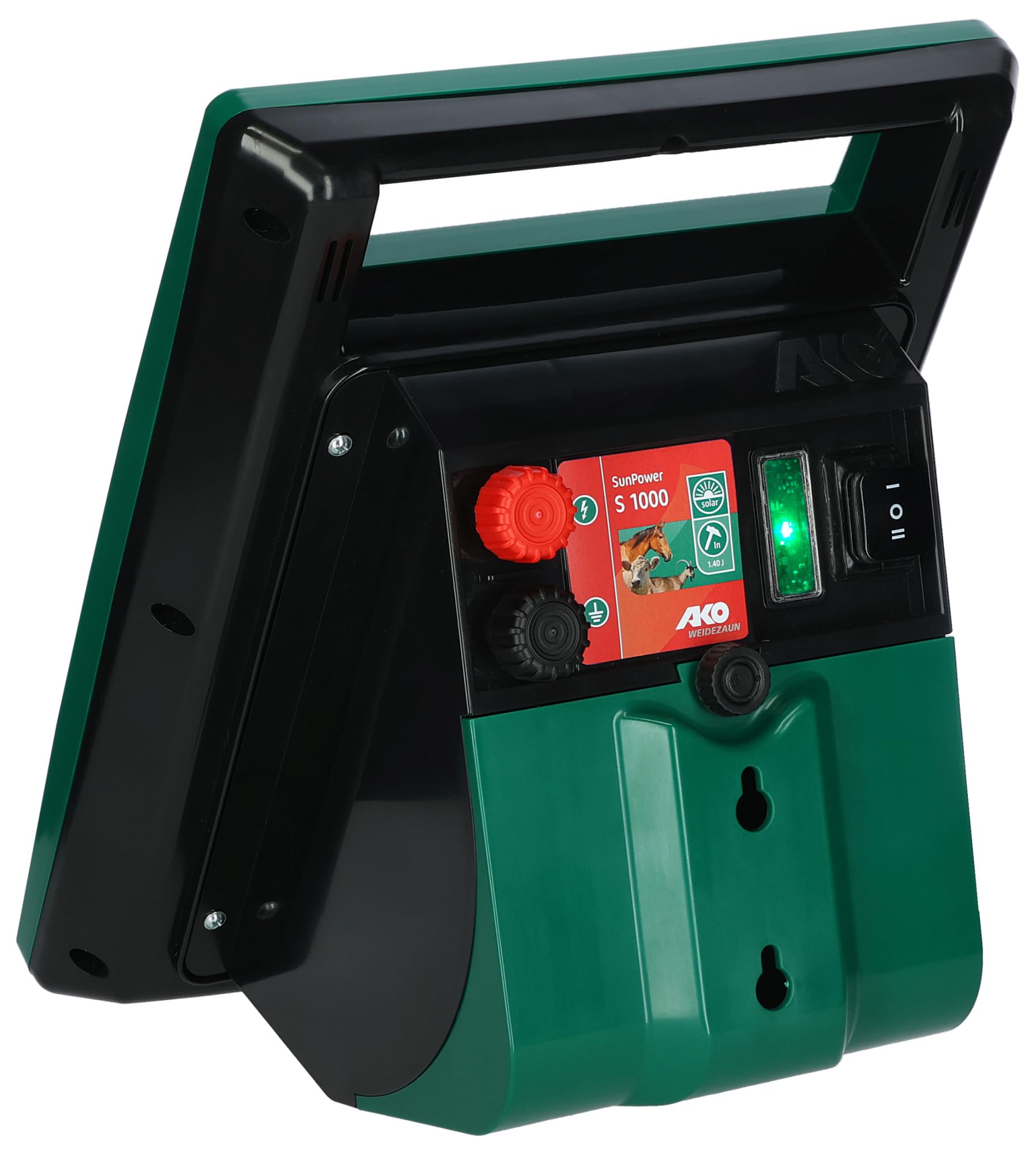 AKO Sun Power S 1000, Weidezaungerät Expert, 12 V Solargerät, Input 1.40 J, max. Spannung 11.000 V, für Zäune bis 10 km, 5 Jahre Garantie, Made in Germany