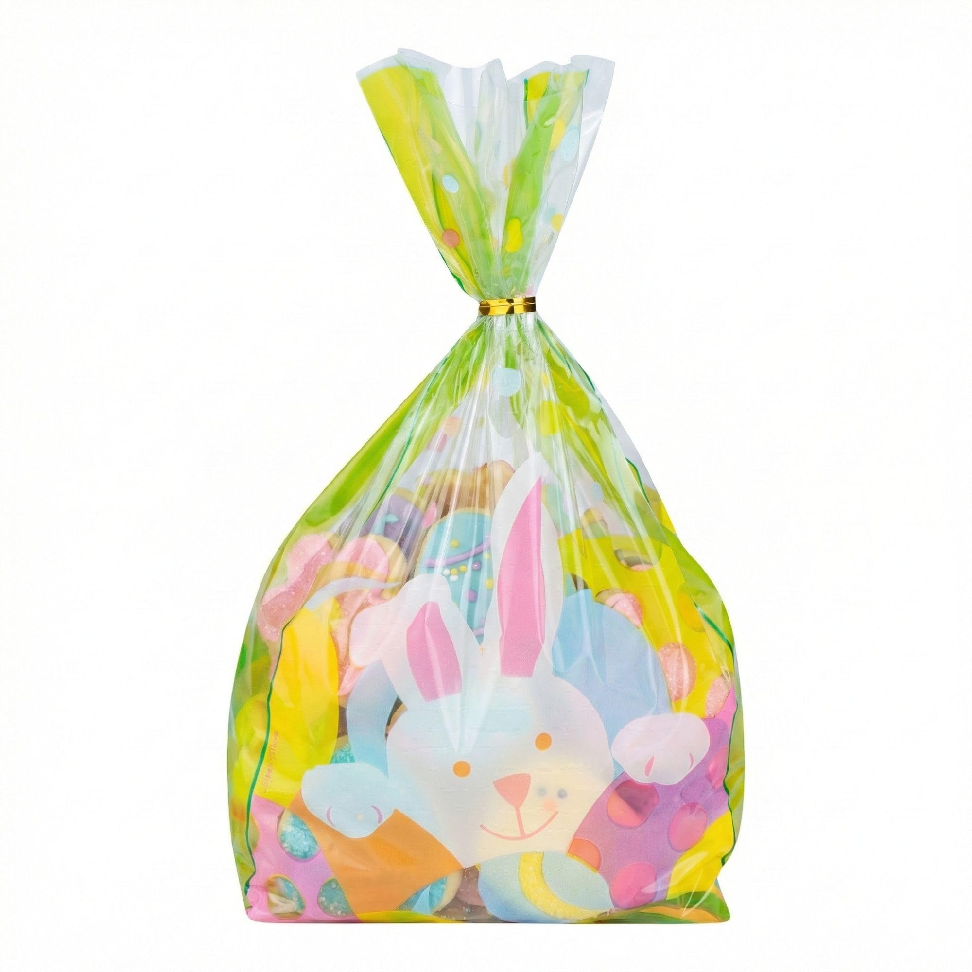 Restaurantware Bolsas de dulces Bag Tek de 5 x 3 x 11 pulgadas, 100 bolsas de dulces impresas con fuelle – Conejo de Pascua, lazos giratorios se venden por separado, bolsas de plástico para caramelos