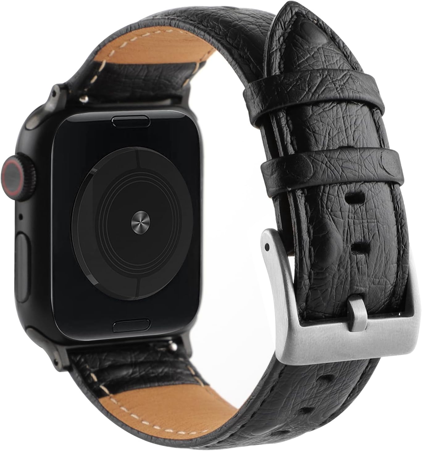 Leather Strap,Ostrich Dermatoglyph Style Band,for Apple Watch Series 11/10/9/8/7,SE 3/2/1 [2025] (42mm/41mm/40mm,Black)