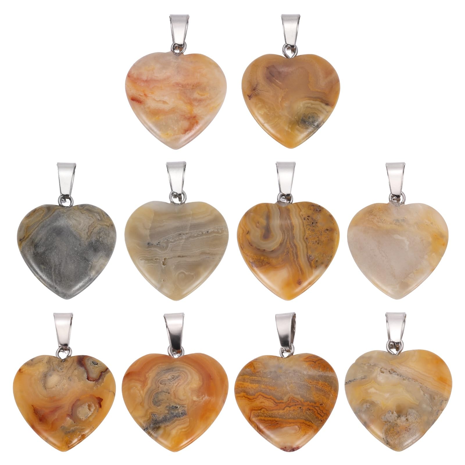sourcing map 10 Pcs Heart Stone Pendants Natural Crystal 20mm Light Yellow