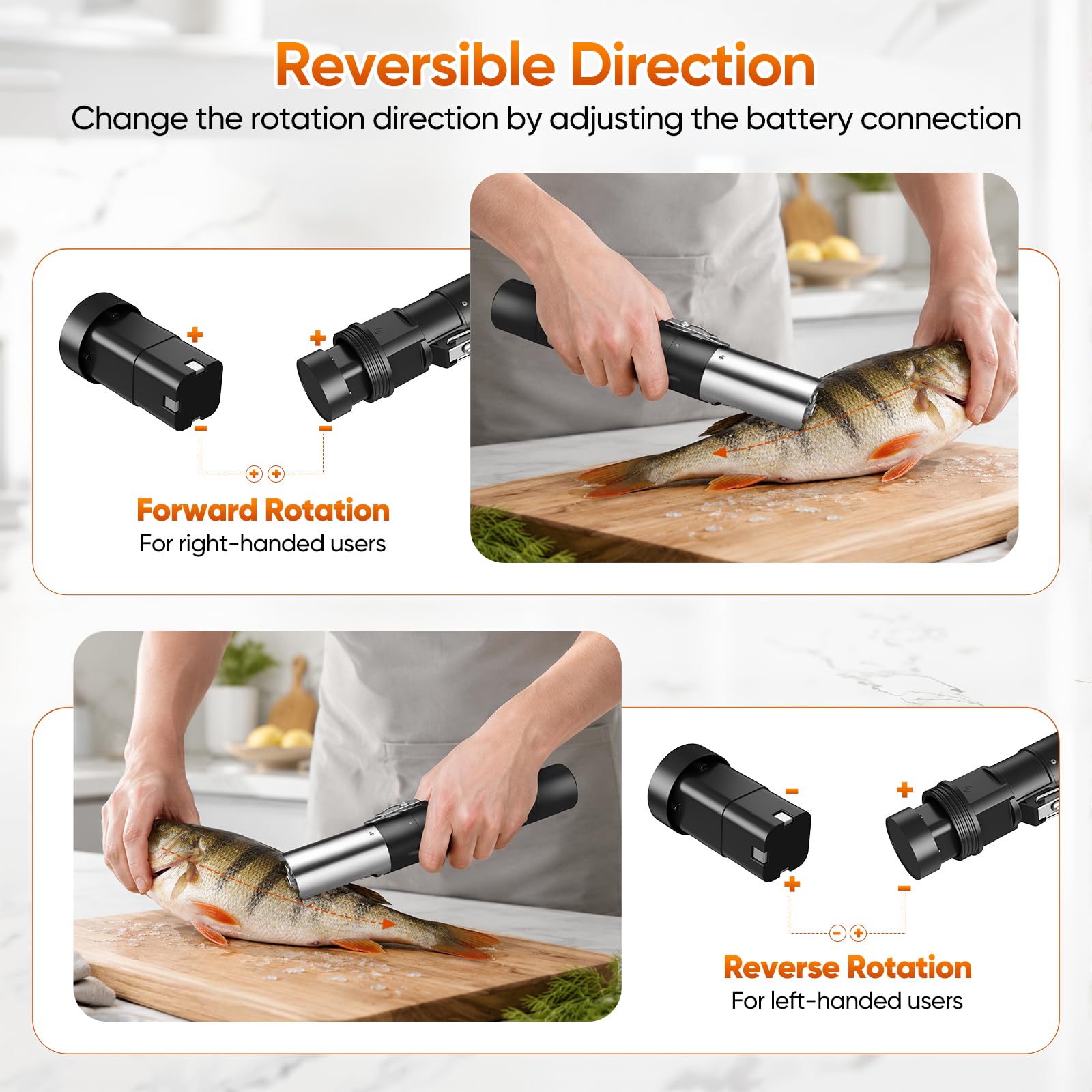 8000 mAh Descamador de Pescado inalámbrico en Acero Inoxidable
