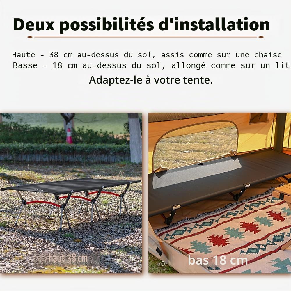 TOMOUNT Lit de camp léger en alliage d'aluminium compact pour balcon, jardin, tente, randonnée en plein air
