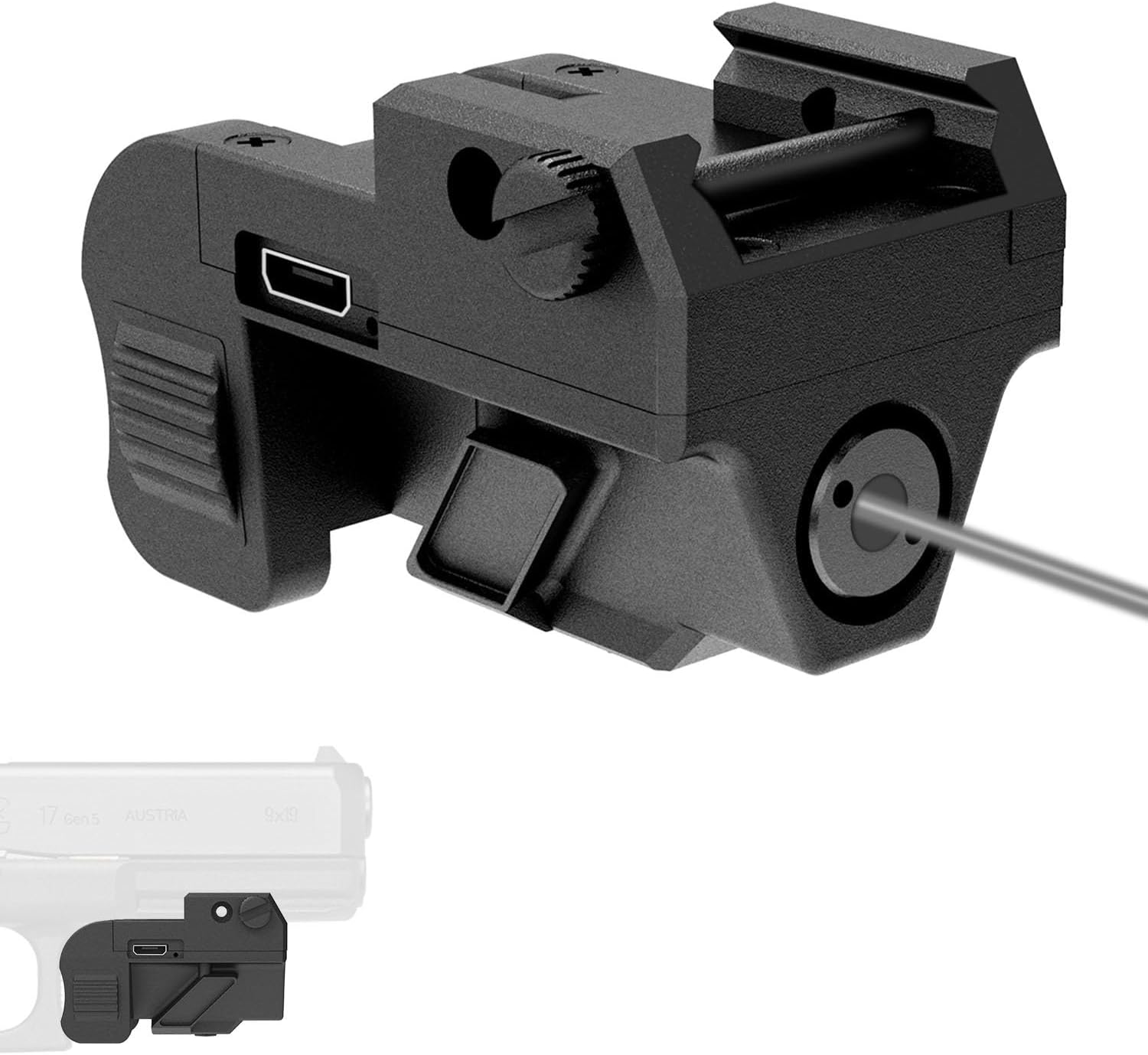 Tactical Green/Blue/Red/IR Laser Sight for Picatinny Weaver Rail Mount, Low Profile USB Rechargeable G2C Laser with Strobe Mode for Handguns, Rifles, Compact and Lightweight, Class IIIA, 5mW