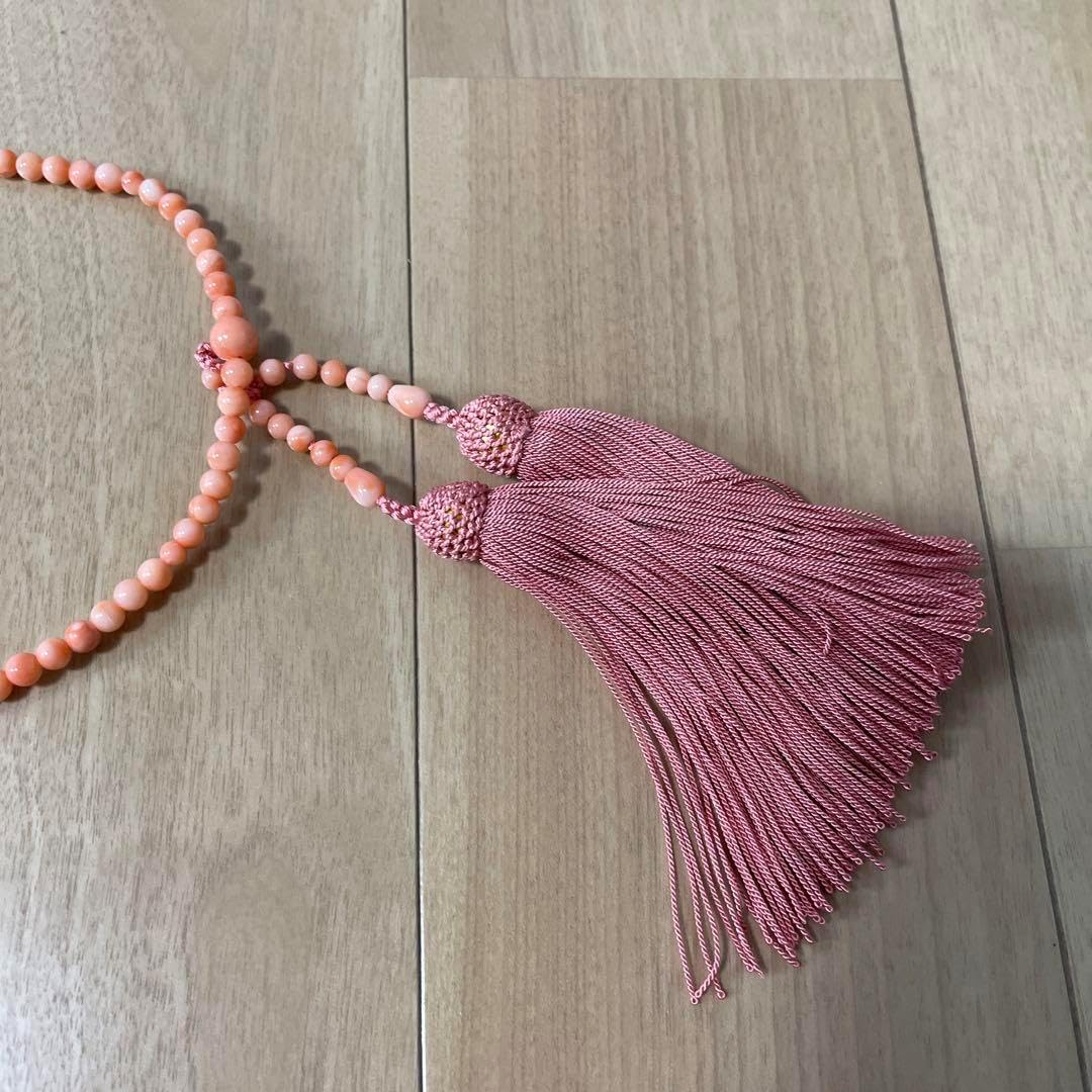 高級御念珠 深海本珊瑚 正絹房仕立箱入り 仏教 葬儀 お参り 数珠 女性 珊瑚