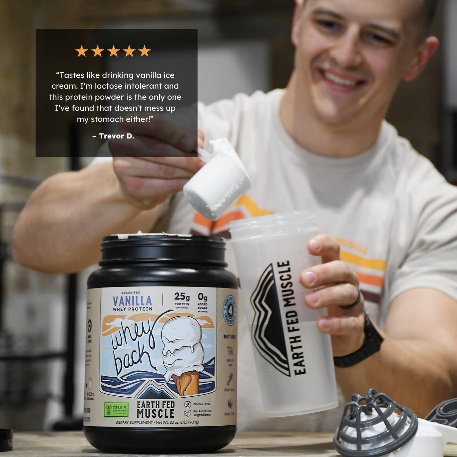 Earth Fed Muscle Whey Back Irish Grass Fed Whey Protein Isolate - NSF Certified, 25g Protein, Vanilla - Non-GMO, Hormone Free, Soy Free, Gluten Free - 2 LB, 29 Servings - Image 4