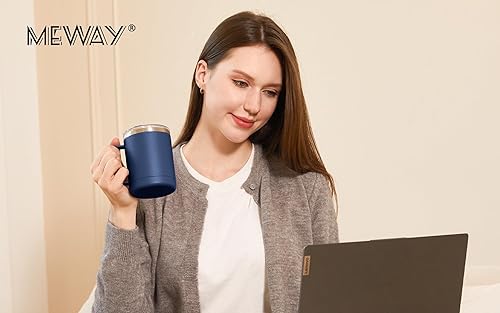 Miniatura 9 de MEWAY Taza de café de 12 onzas con asa, paquete de 8 vasos de viaje aislados de acero inoxidable con tapa deslizante, taza de campamento al vacío de