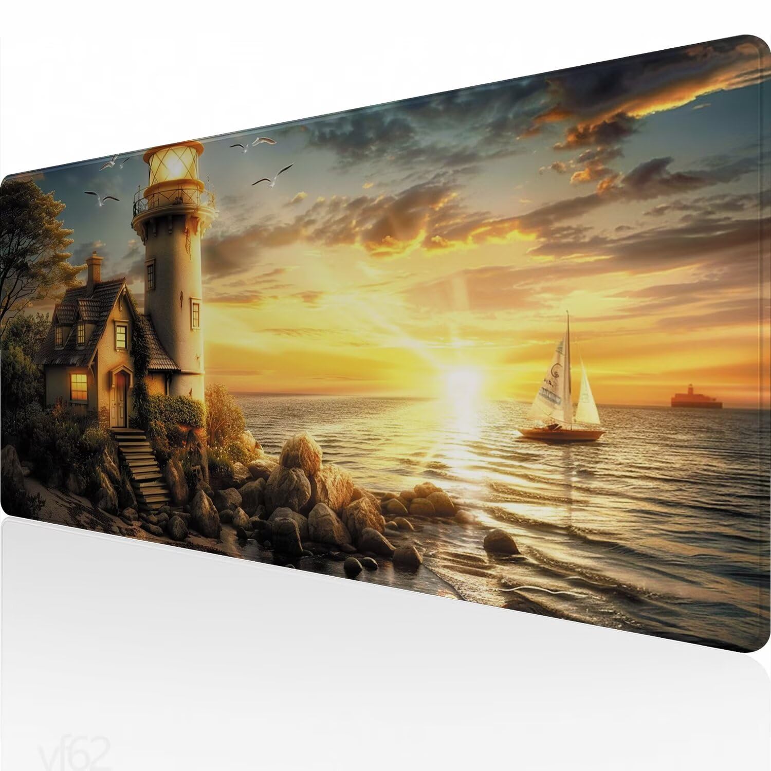 Alfombrilla Ratón océano Alfombrilla Raton 1500x800x3mm, velero Alfombrilla de Ratón Extendida de Gran Tamaño con Bordes Cosidos, Protector Escritorio, Antideslizante, Alfombrilla Ratón Gaming YF-62