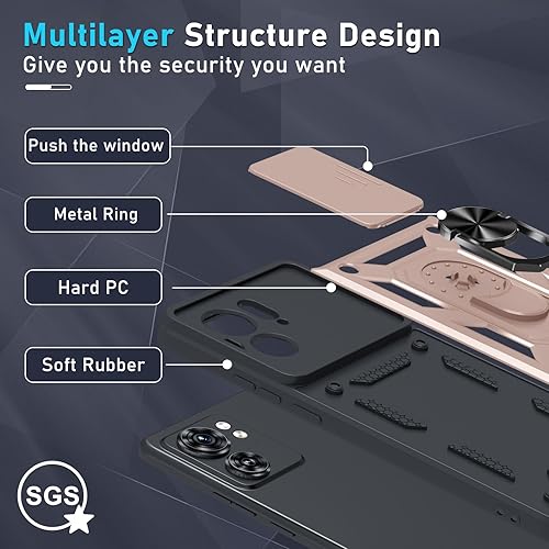Miniatura 4 de Janmitta Funda compatible con Moto Edge 2023, funda integrada para lente de cámara deslizante + soporte de anillo de dedo, resistente a prueba de