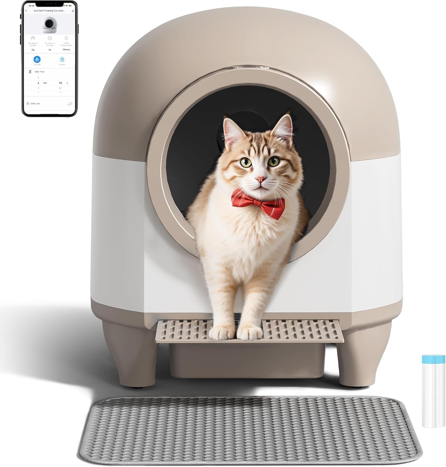 Product image of VICTONE Self Cleaning Cat Litter Box with App Control Support Safety Protection, 90L Automatic Cat Litter Box for Multiple Cats with A Complimentary Garbage Bag (Brown)