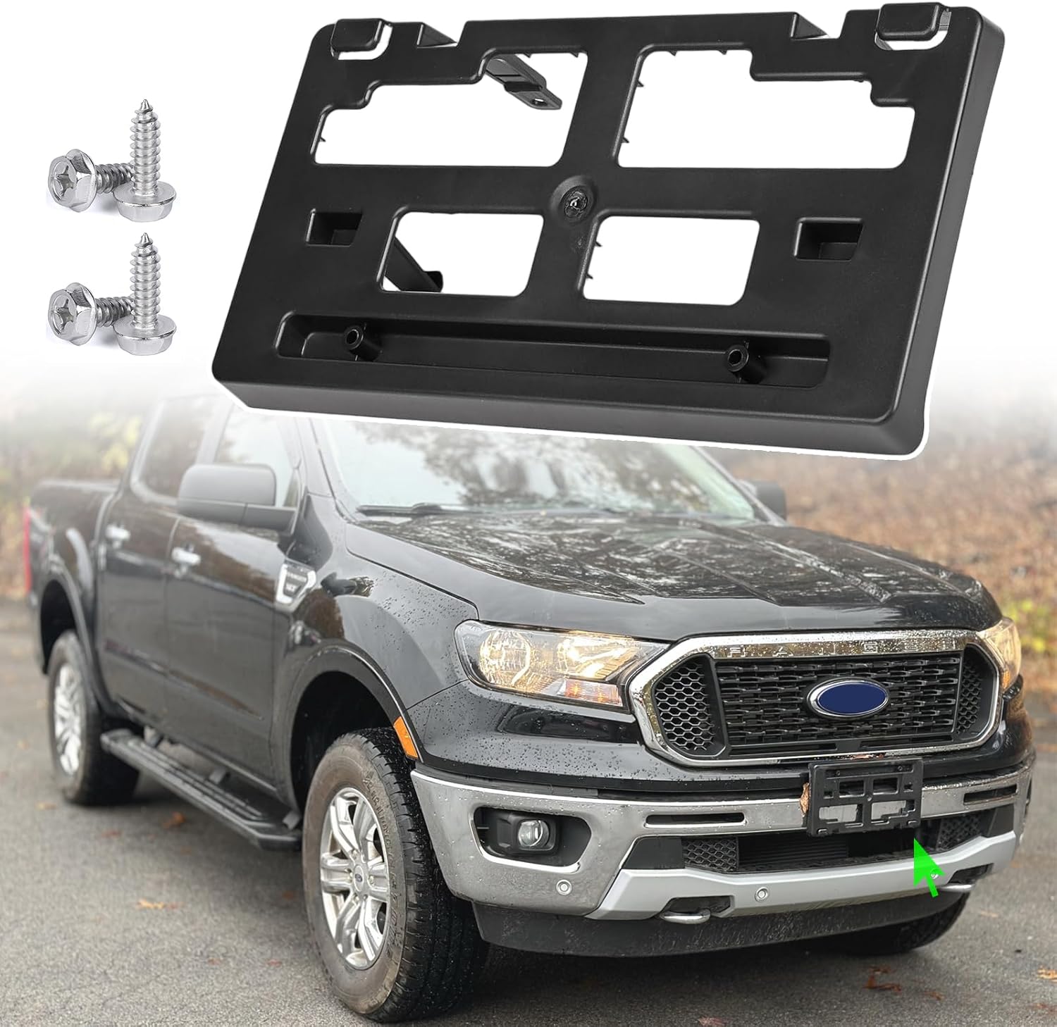 Front License Plate Frame for Ford Ranger 2019 2020 2021 2022 2023 NO Drill Front Bumper License Plate Holder Mounting Bracket Replace # KB3Z17A385A FO1068176