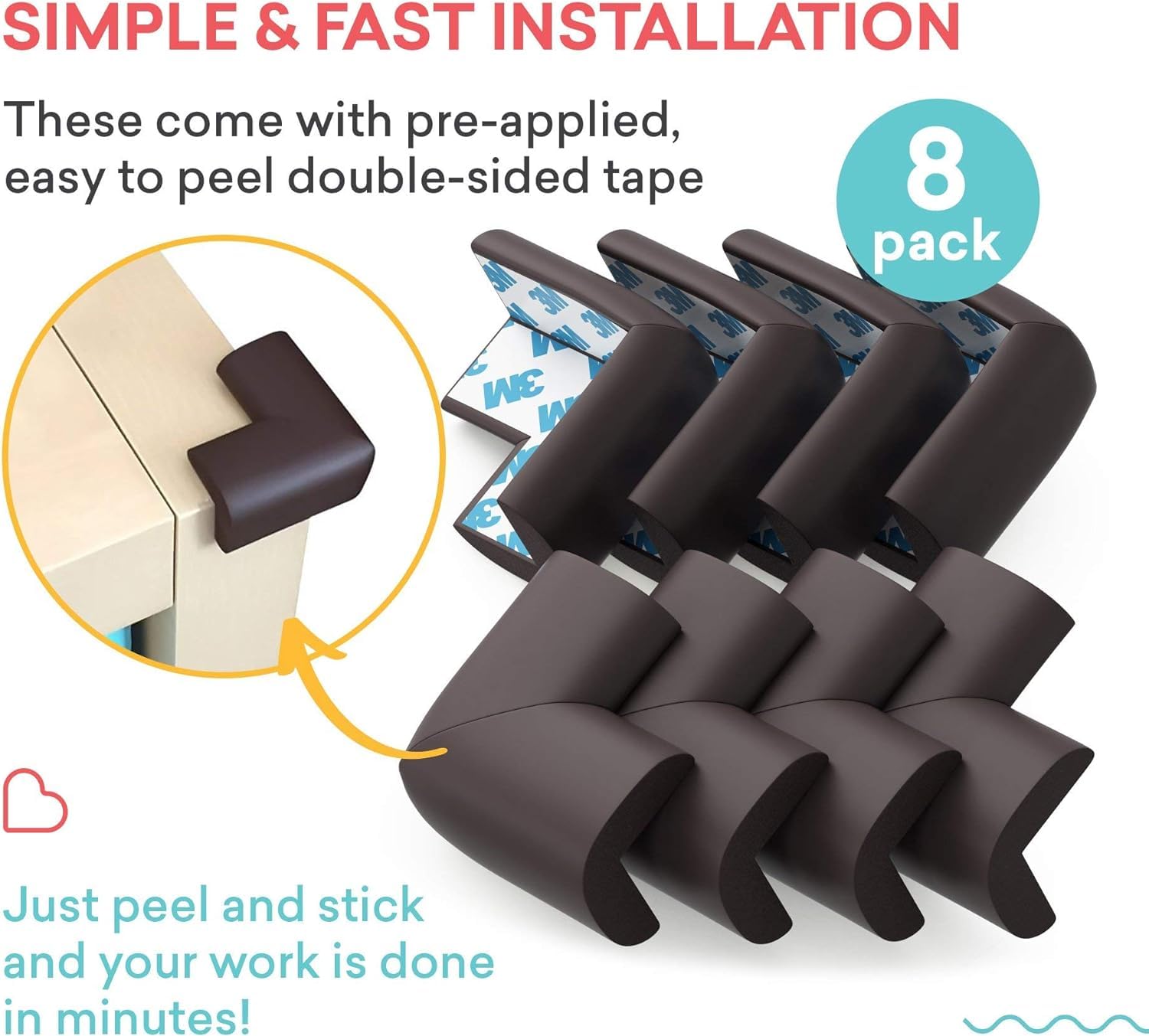 SwissHome Premium Baby Proofing Corner Guards Pre-Taped Corner Protectors for Furniture Ultimate Child Safety Edge Guards with Adhesive Protects Toddlers from Sharp Corners (Brown, Pack of 8 PCS) 1