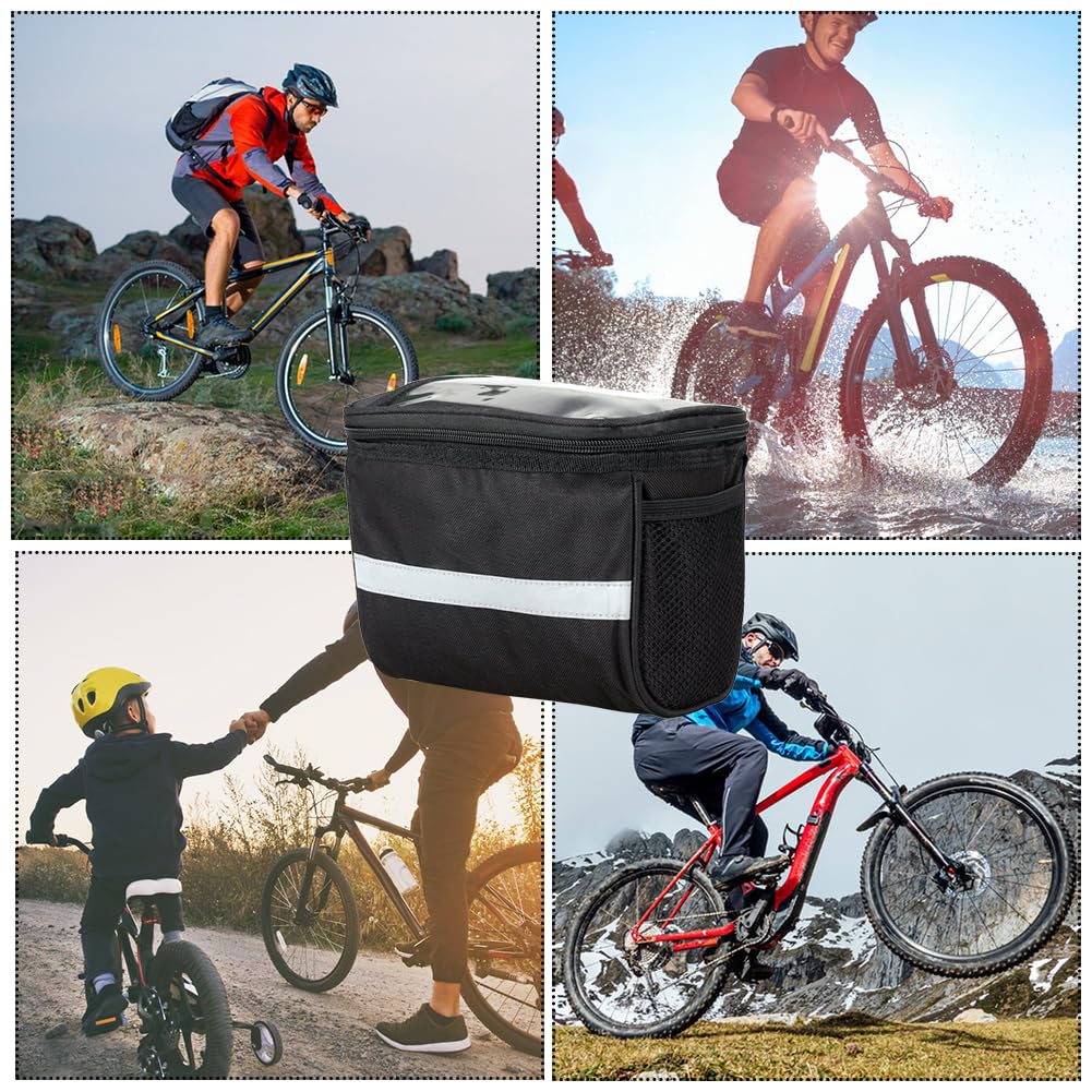 SEMINISMAR Borsa da Manubrio della Bicicletta,Borsa da Manubrio con Touch Screen in PVC,Portaborse per Bici,Impermeabile Borsa Telaio Bici con Funzione,Bicicletta Anteriore Borsa (Nero)