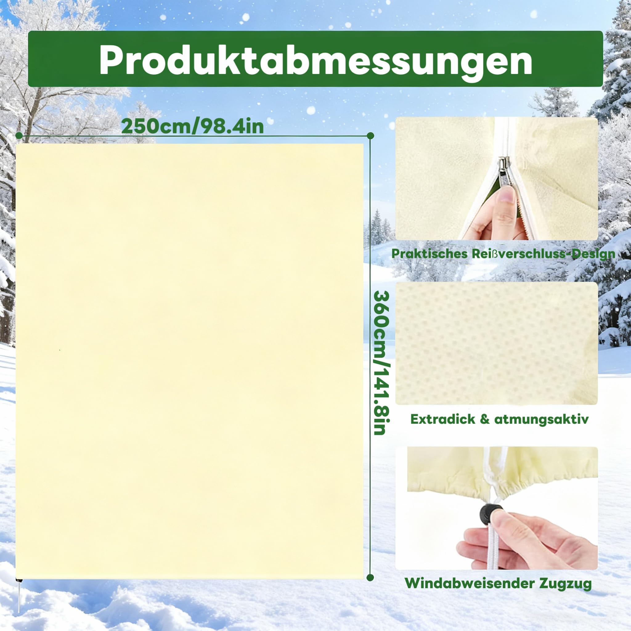 Protección invernal para plantas, 250 x 360 cm, protección contra heladas, saco para plantas en macetas, translúcido y transpirable para palmeras, olivos, árboles frutales (beis, con