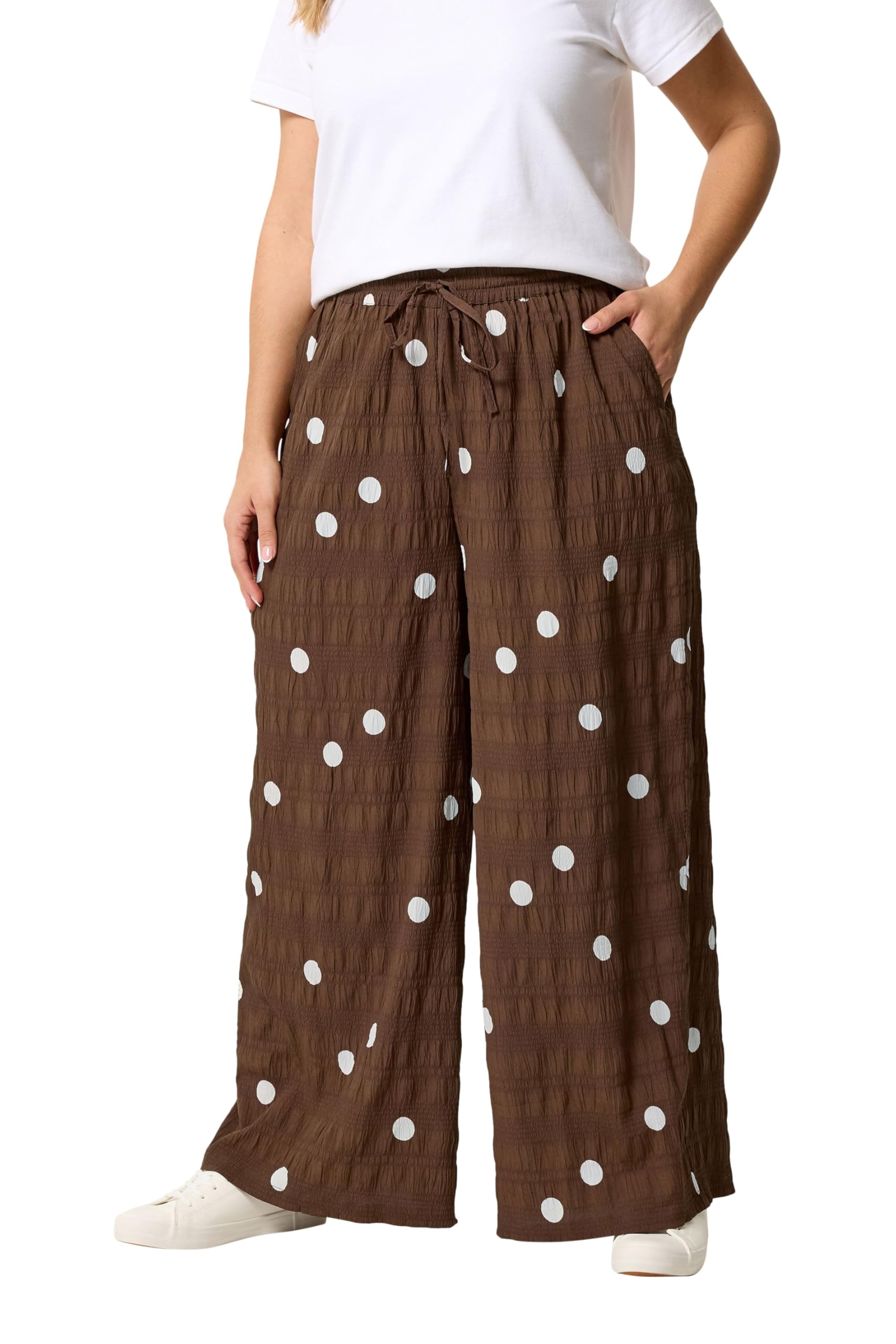 Yours Curve Brown Polka Dot Trousers - Women's - Plus Size Curve