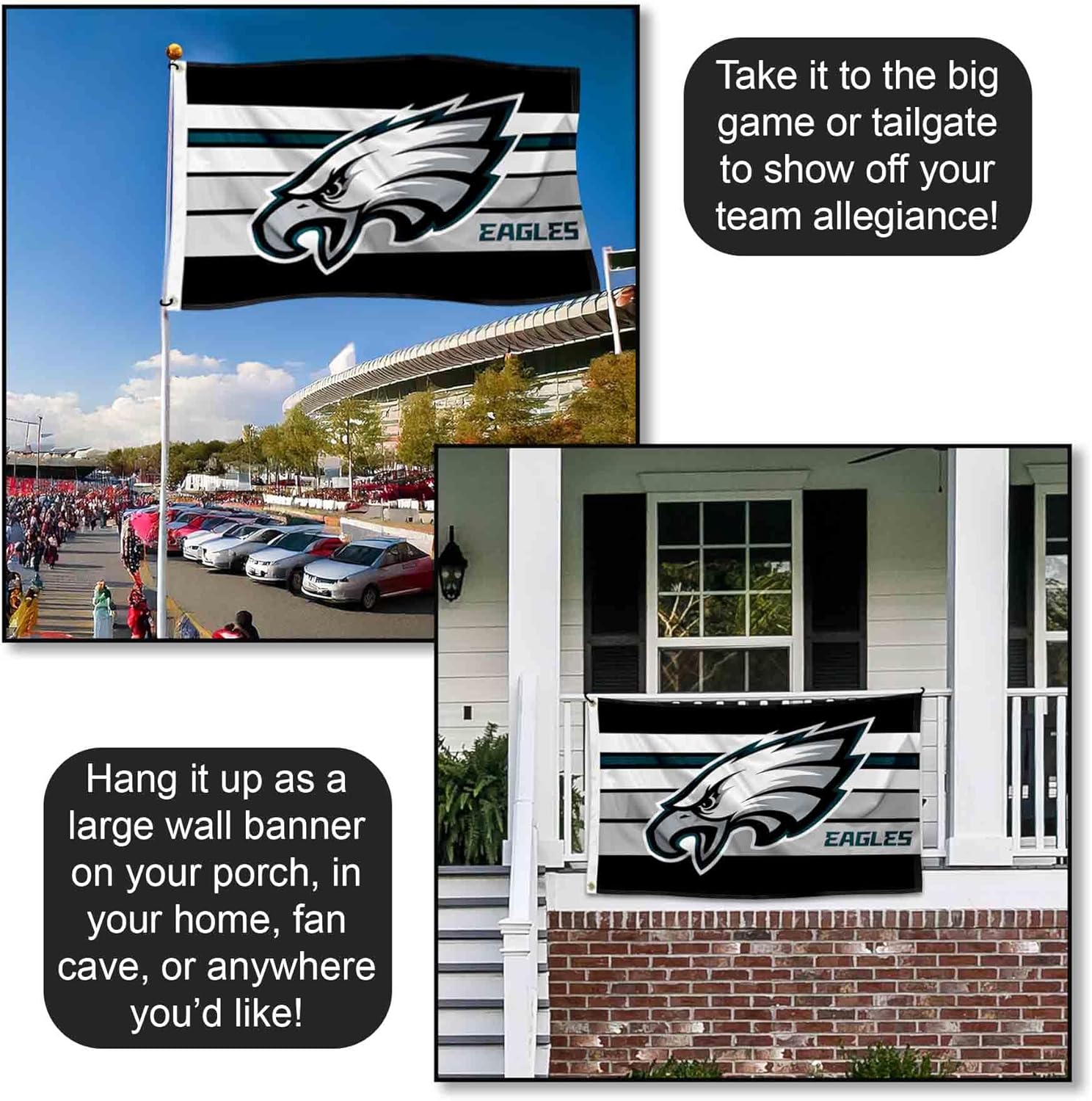 Philadelphia Eagles Retro Stripes Large 3x5 Flag - Image 4