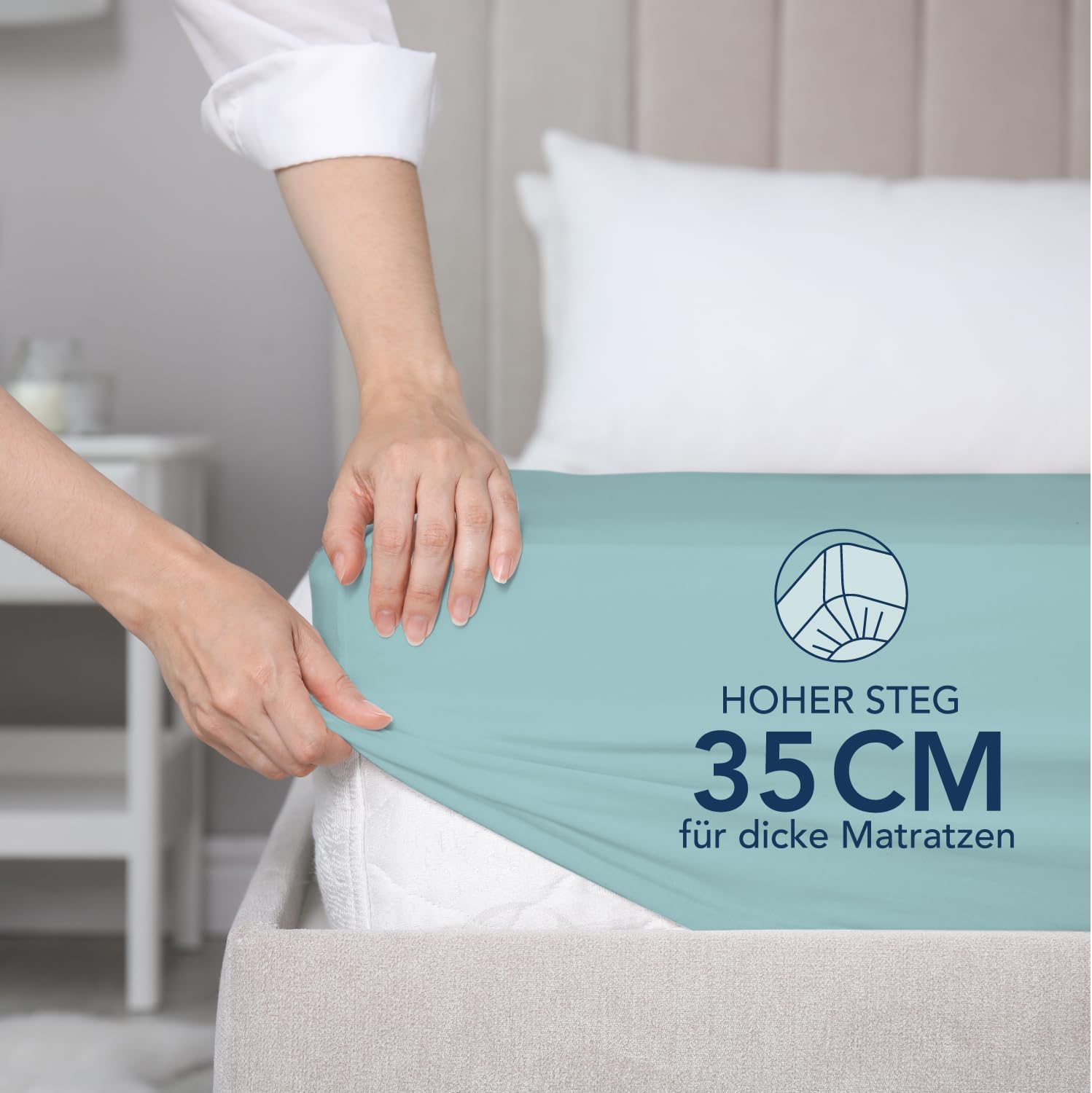 Detaliu cearșaf cu elastic și potrivire