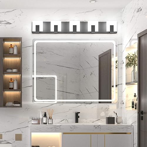 Miniatura 3 de Aipsun - 5 Lámparas de tocador, modernas, de color negro, con luz led arriba y abajo, para colocarlas sobre el espejo del tocador del baño, de 6,000