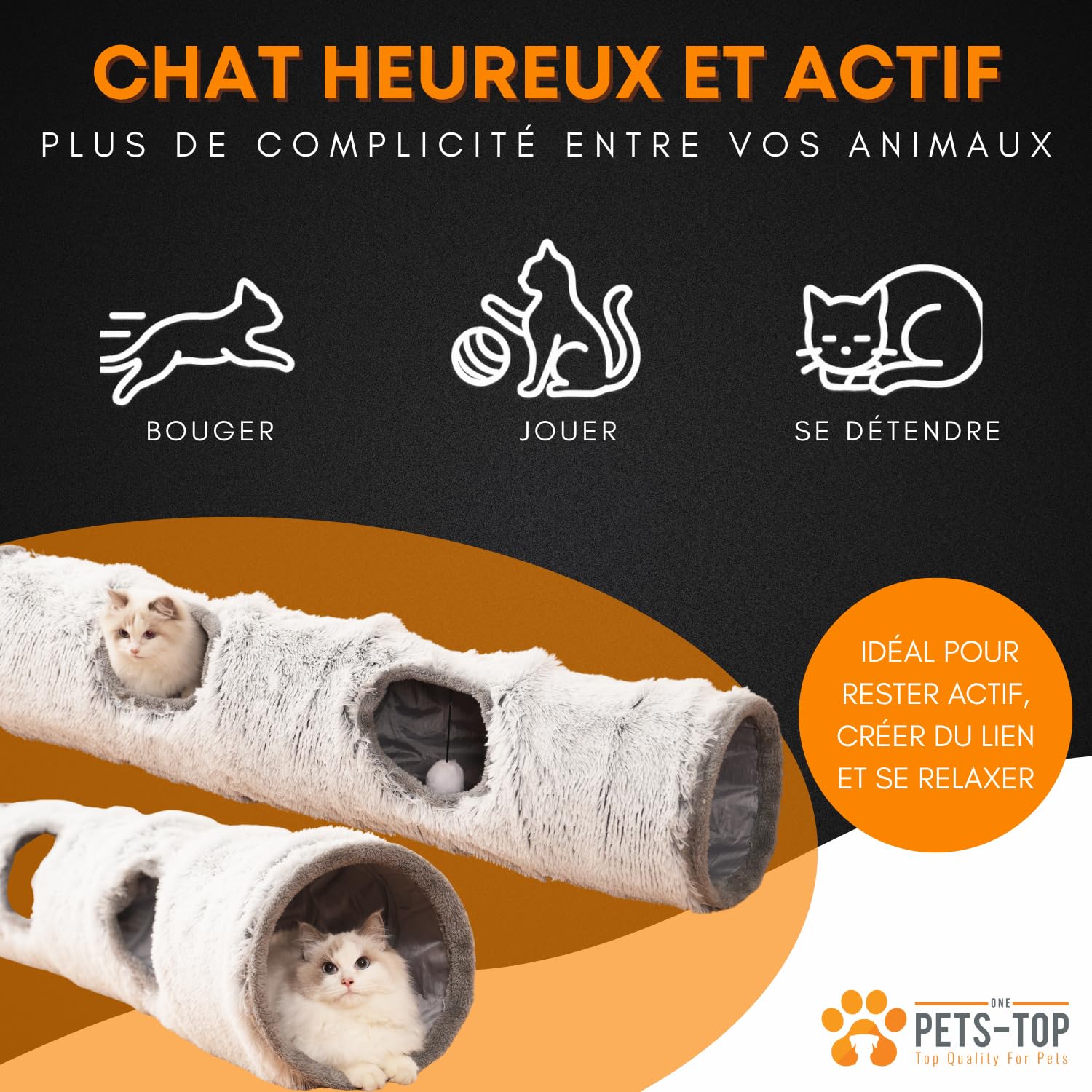 One PETS-TOP Tunnel Chat – Tunnel pour Chat XXL – Jouet Intéractif pour Interieur – en Peluche Douce – Tunnel Chien Furet Lapin – Tapis Cabane Cat Tunnel – 120 cm
