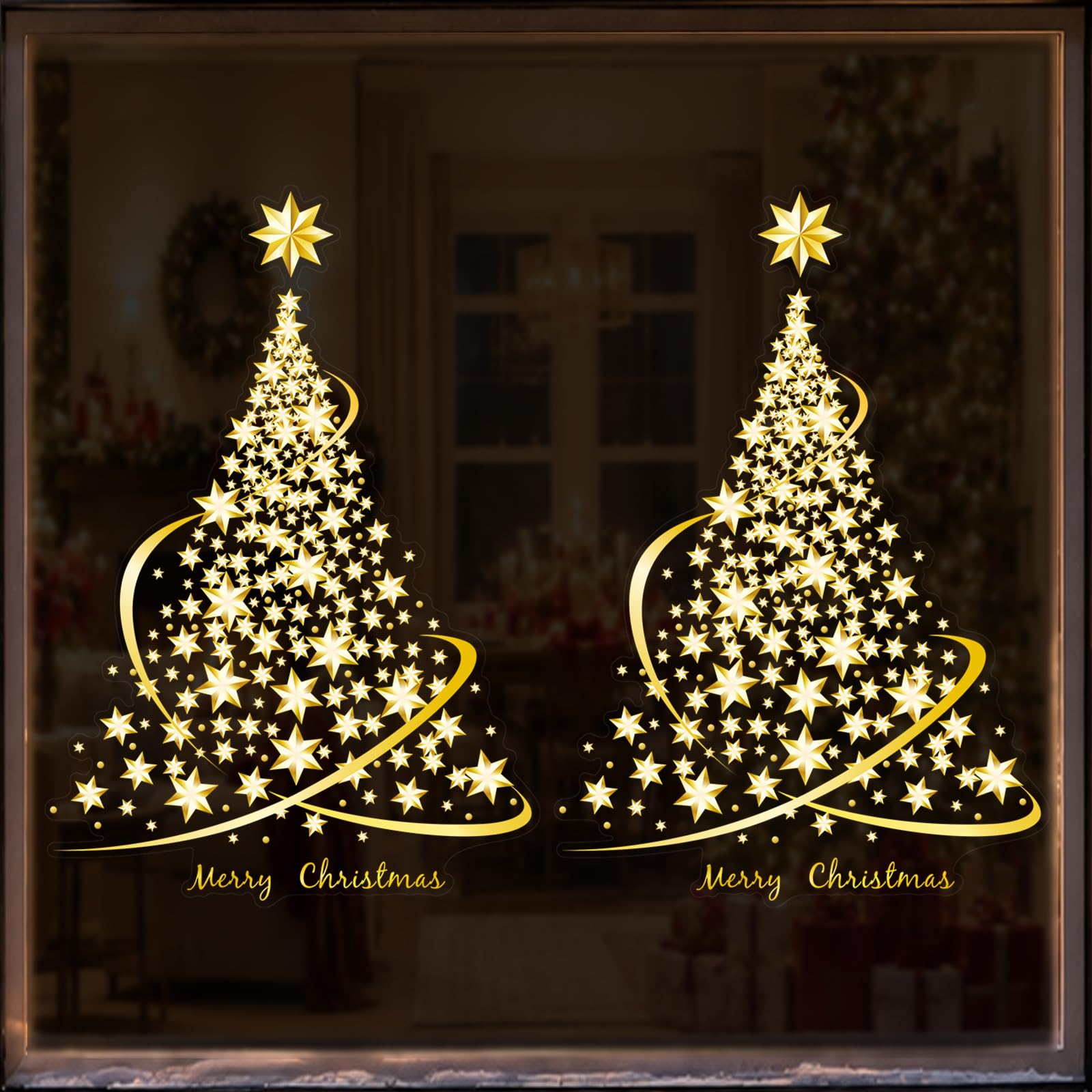 2-Pack Thick Christmas Tree Decorations Window Clings Stickers for Glass