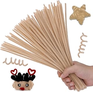 Pipe Cleaners, 100PCS Pipe Cleaners Craft Supplies, Cream Brown Pipe Cleaners Bulk Fuzzy Sticks for DIY Art and Craft Projects Home Christmas Decoration