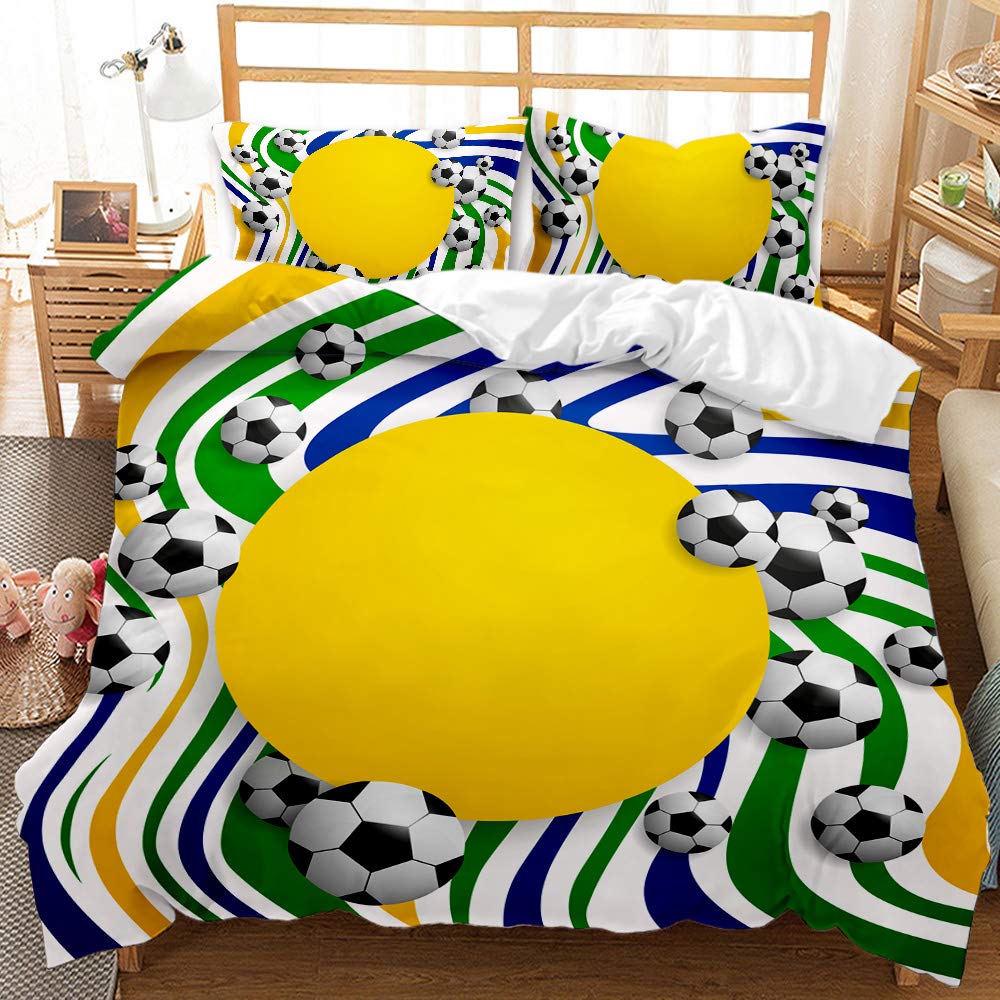 Parure de lit de football 135x200 cm avec housse et taie d'oreiller 3D pour lit enfant