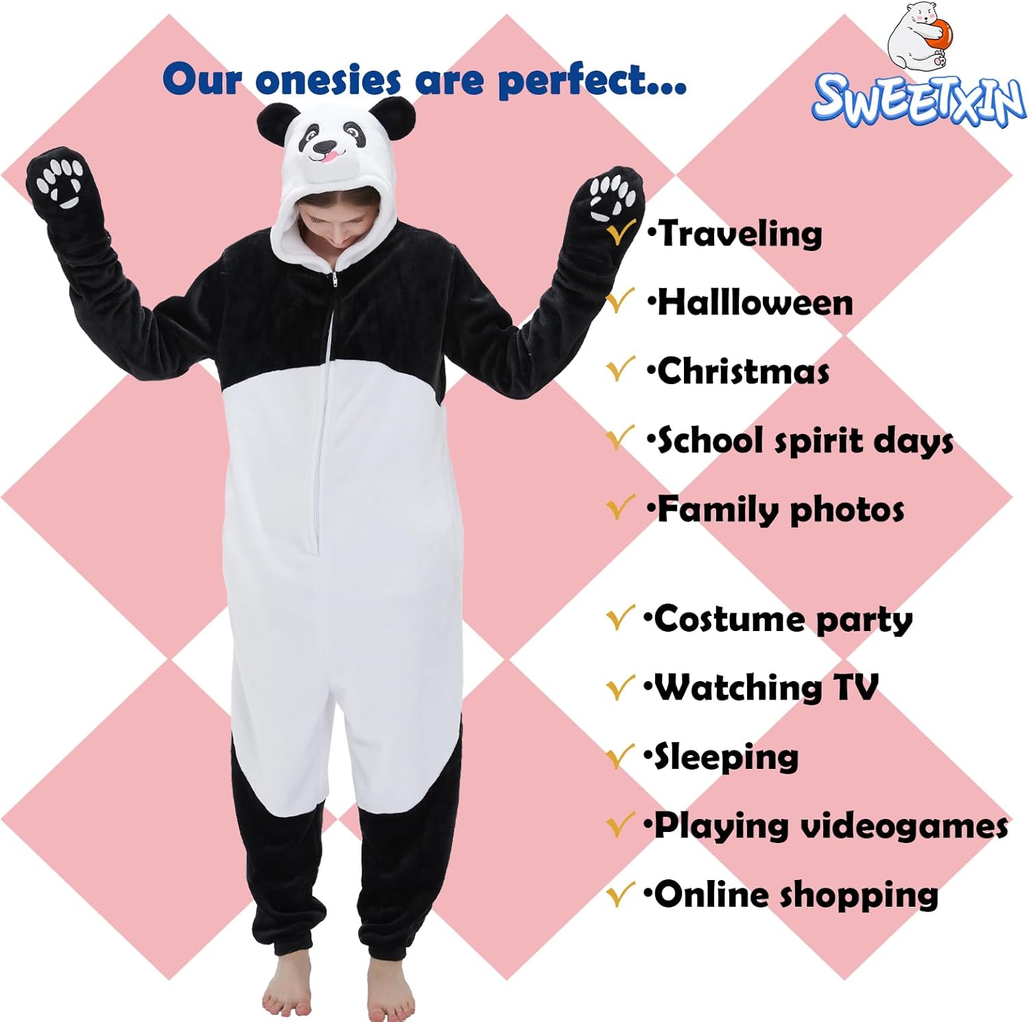 SWEETXIN Adult Unisex Onesie Pajamas Halloween Christmas Cosplay Costume Suit for Women and Men - Image 7