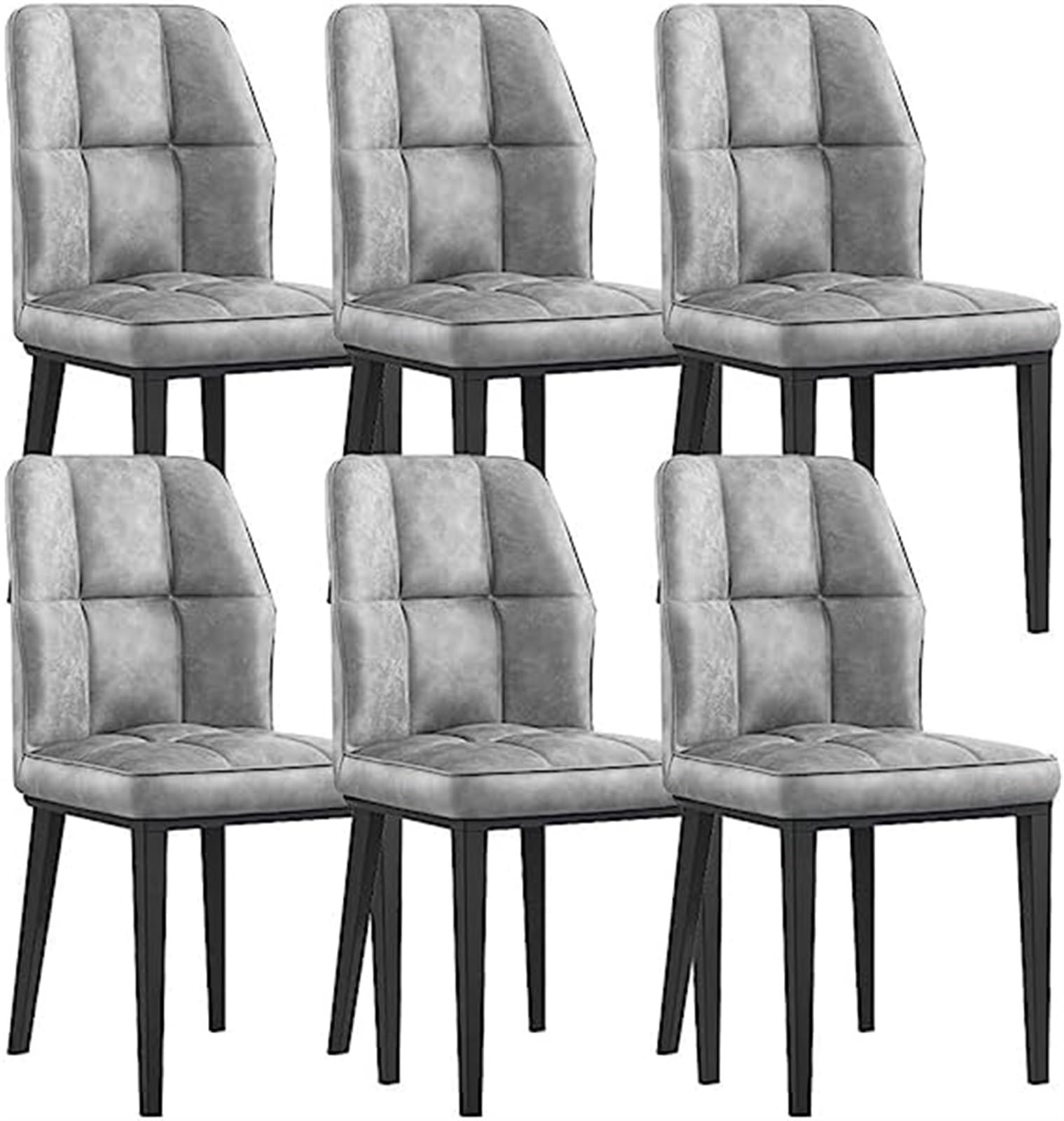 Juego de 6 sillas de comedor de cocina de piel sintética resistentes al agua con patas de metal de acero al carbono para oficina, salón, dormitorio (gris oscuro)