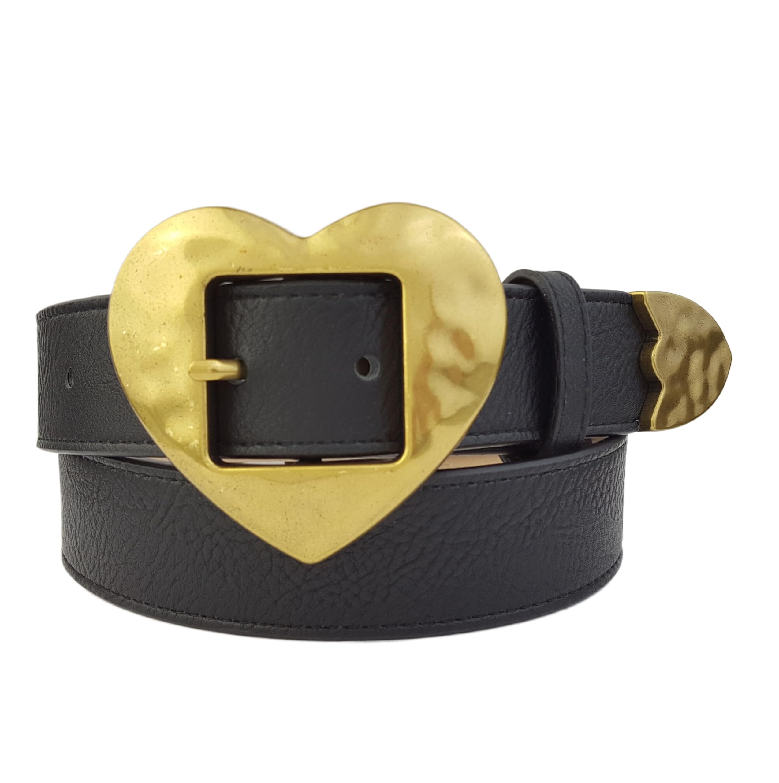 Axesoria Vintage Gold Heart Buckle and Tip Belt Black M