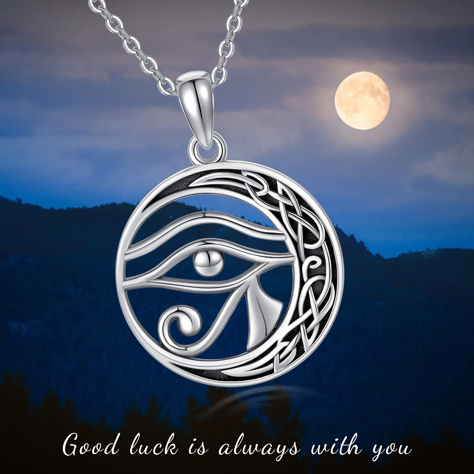 Midir&Etain Collar con colgante de ojo de Horus de plata de ley 925 con colgante de ojo de Horus, amuleto egipcio religioso, joya regalo para hombre y mujer