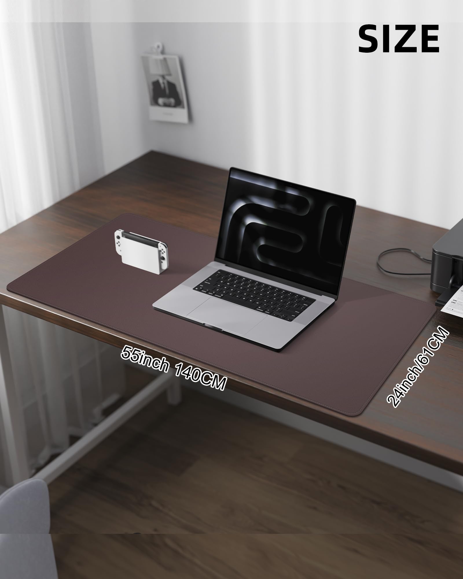 Tappetino protettivo da scrivania in pelle, grande tappetino per mouse, antiscivolo, impermeabile in pelle ecologica in poliuretano, per ufficio e casa (caffè, 120 x 60 cm)