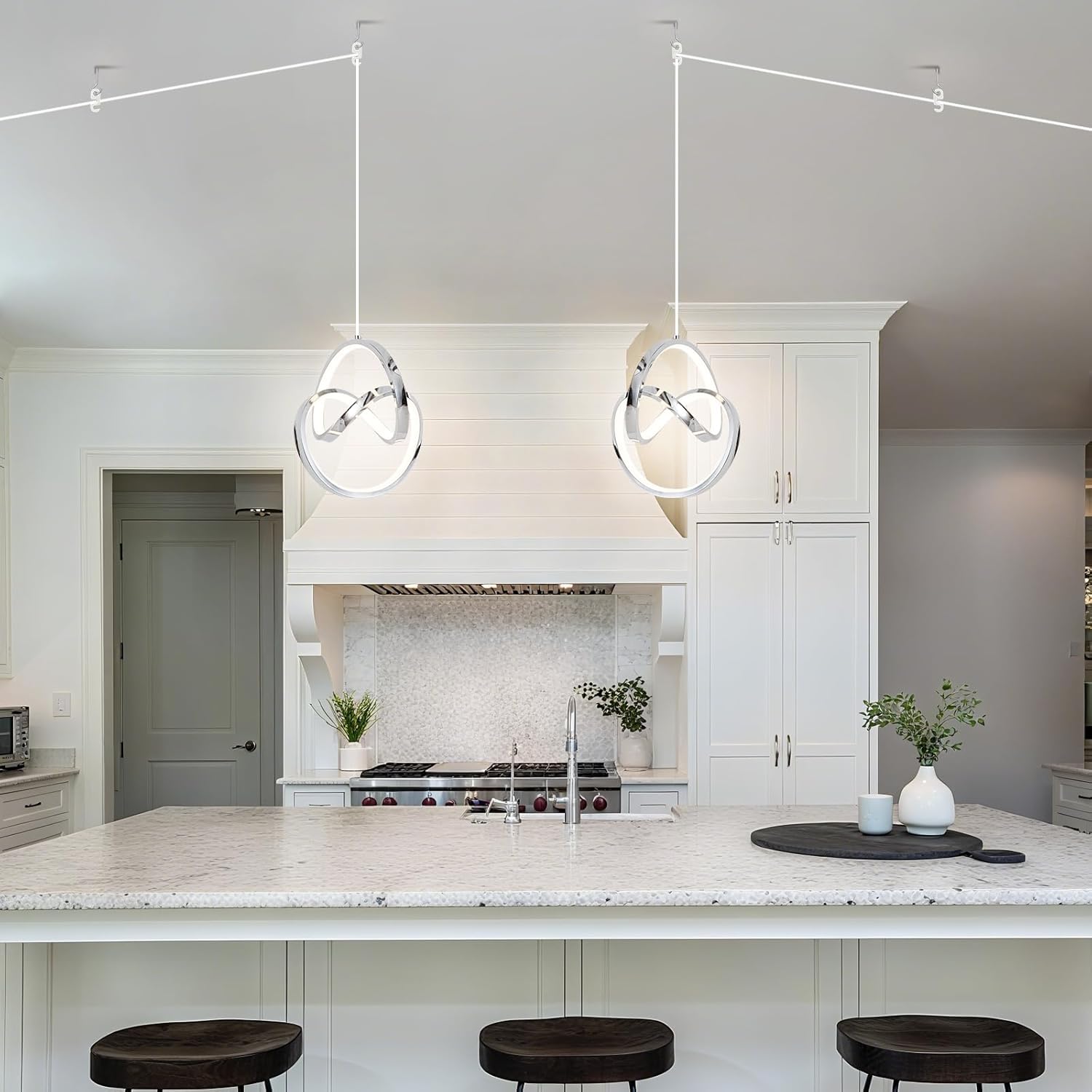 Modern LED Pendant Light Fixtures Pendant Lights Kitchen Island Lighting Adjustable Height Chrome Hanging Lamp for Dining Room Bedroom Living Room (1 Pack)
