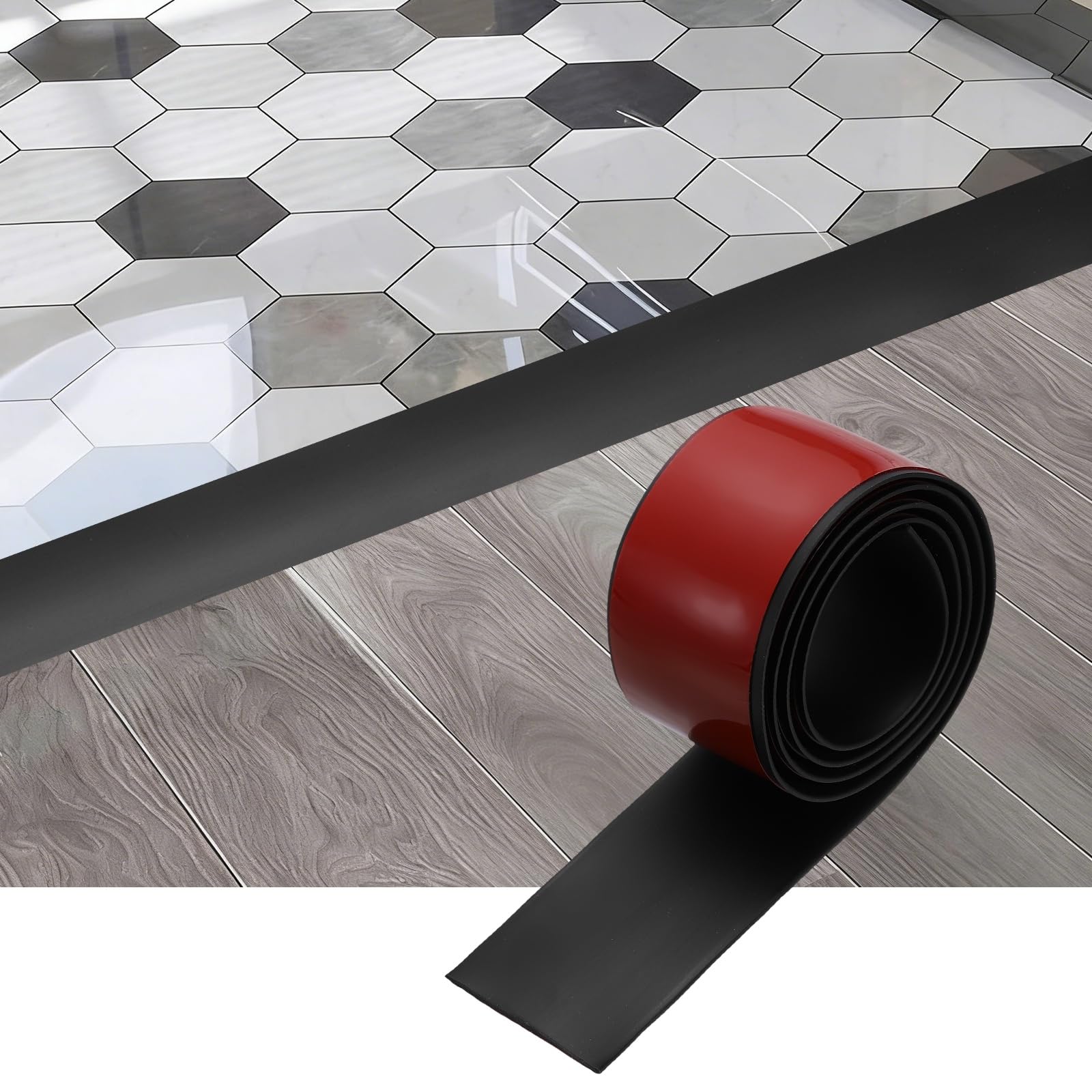 sourcing map Floor Transition Strip, 3.2FT x 1.97" x 0.14" Self Adhesive Floor Cover Strips Laminate Edge Trim for Flooring Gaps Carpet Transition, Black