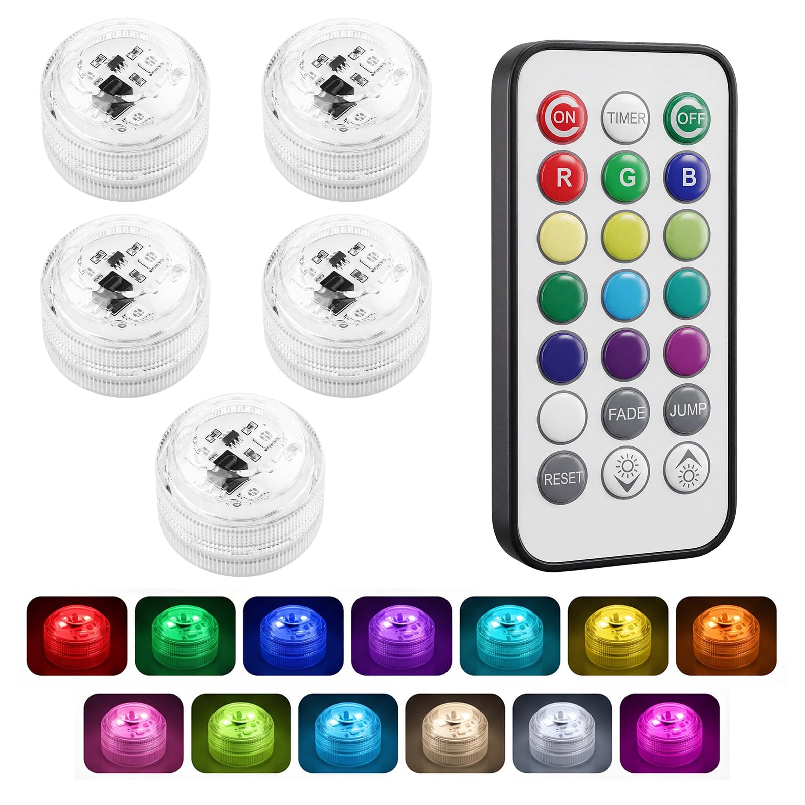 5Pcs Mini Submersible LED Lights Waterproof RGB Underwater Tea Lights
