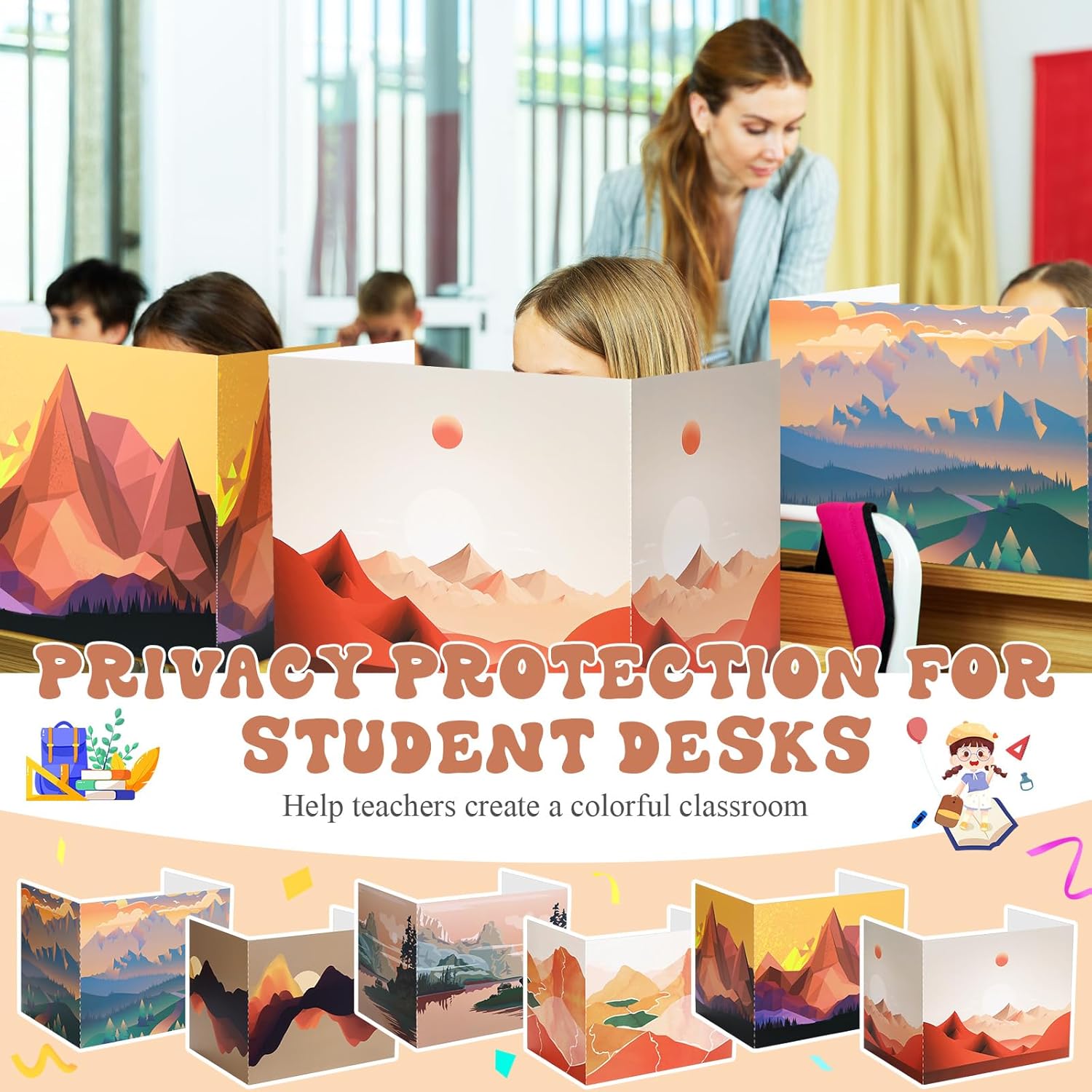 SATINIOR 24 Pcs Privacy Folders for Students, Desk Dividers for Classroom Testing, Student Privacy Boards Classroom Must Have, 12 Colors Study Panel for School Teacher Supplies(Sunset Style)