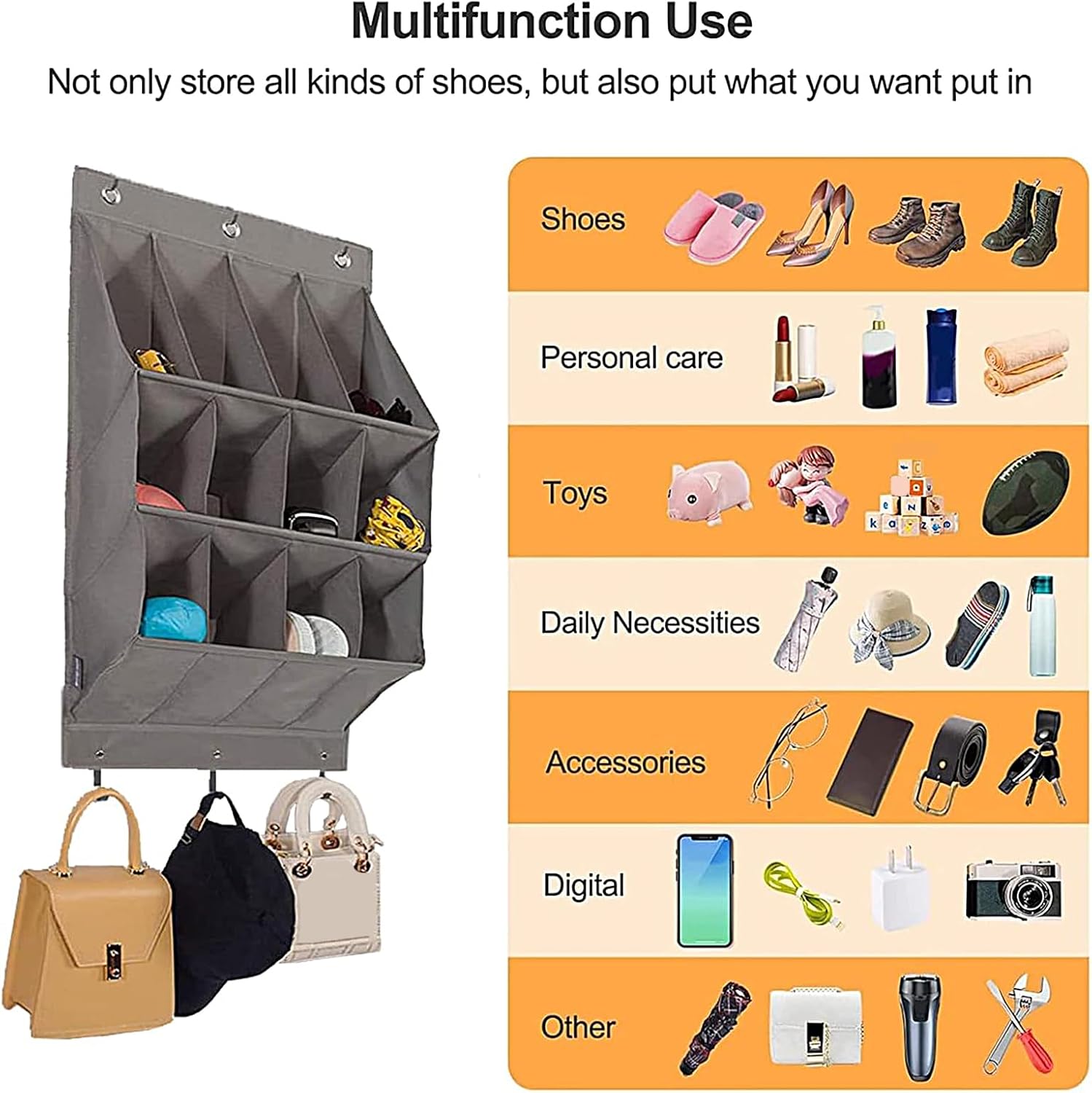 Shoe Organizer Over the Door - 12-Pockets Toy Storage | Over Door Slipper Storage | for Apartment Mudroom RV Bedroom Dormitory Nursery Office Garage College Students Renters