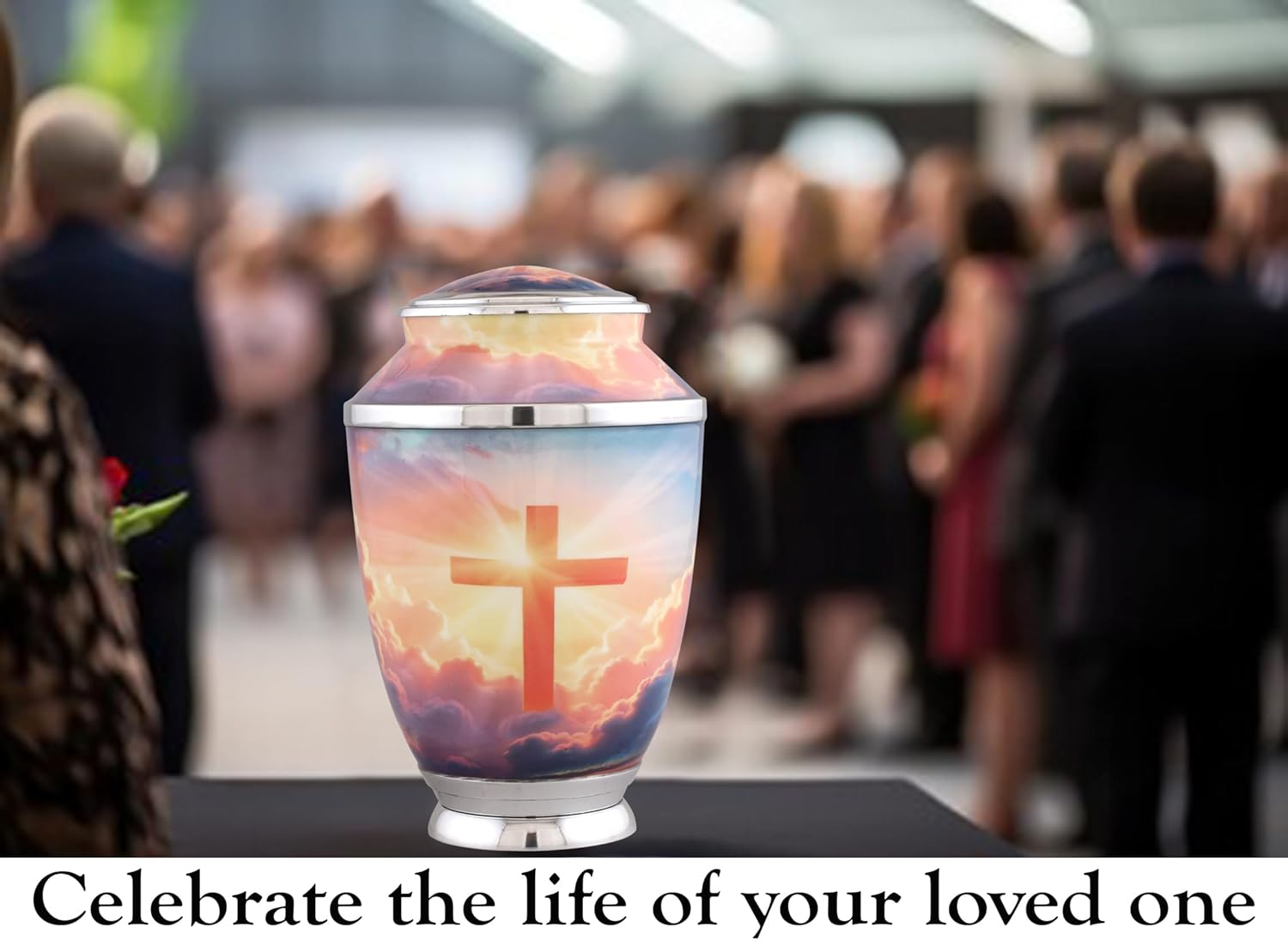 Monarch Cross Cremation Urn – Religious Adult Urn for Human Ashes up to 200 lbs – Christian Funeral & Memorial Urn with Sunset Cross Design – Metal Urn for Men and Women (Large)
