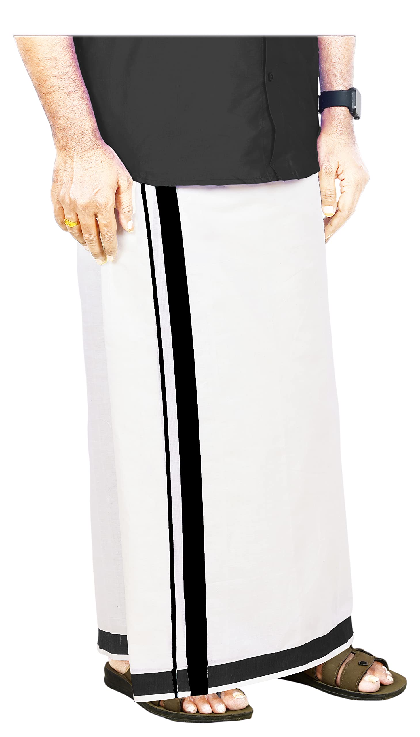 Mens Thick Border Cotton Dhoti Pure White 4.00 Meters Double Vesti/Mundu