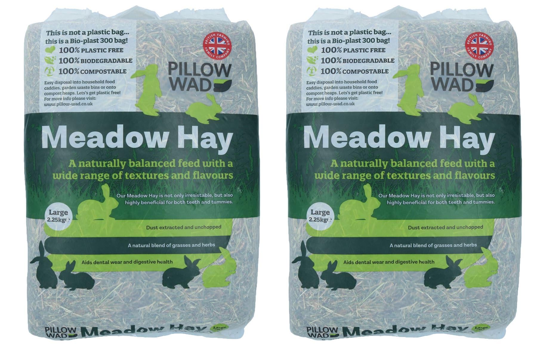 AB Tools 2pk Large Bio Meadow Hay Small Animal Bedding Feeding 2.25KG
